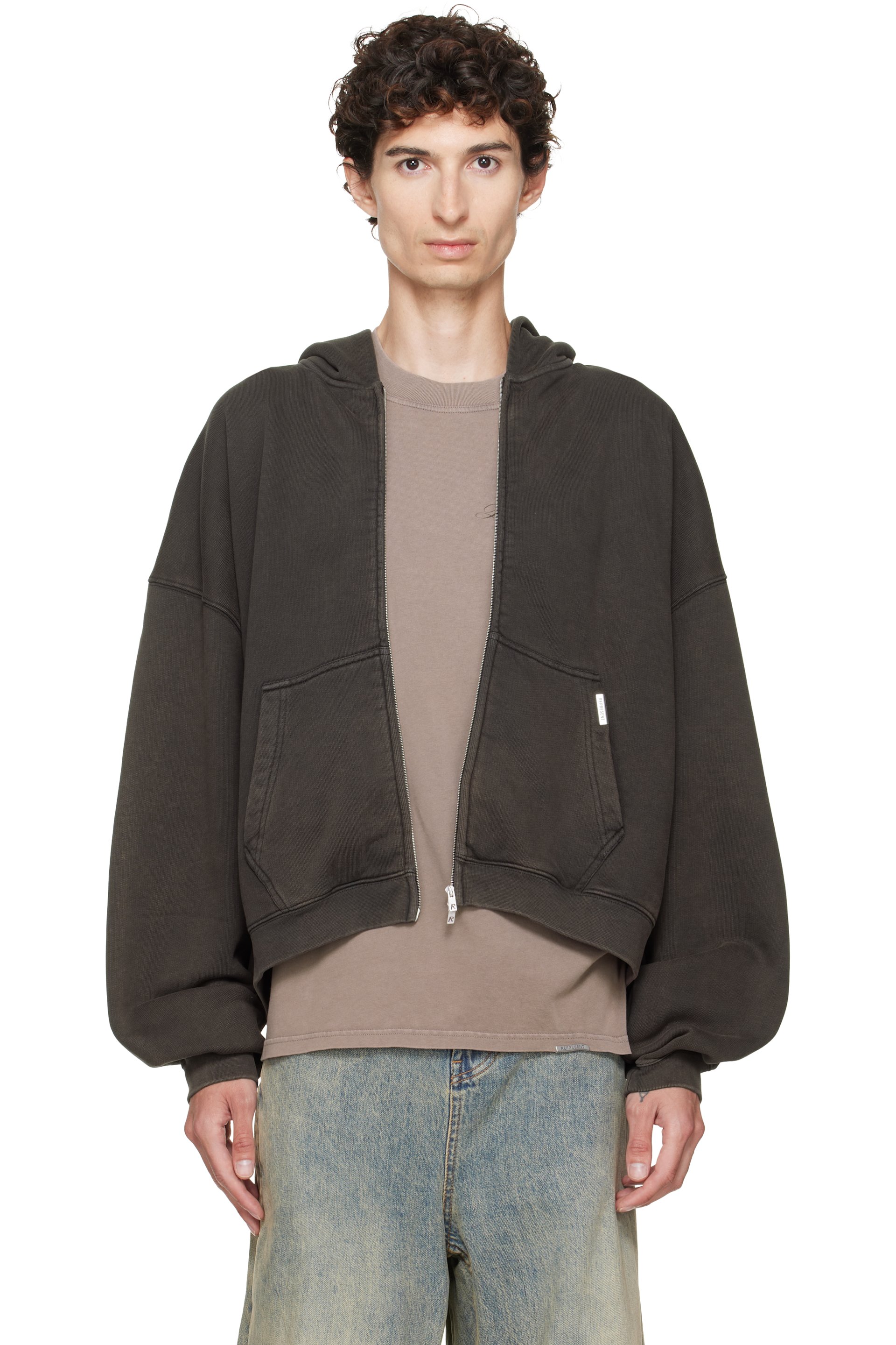 Represent - Brown Initial Boxy Oversized Zip Hoodie