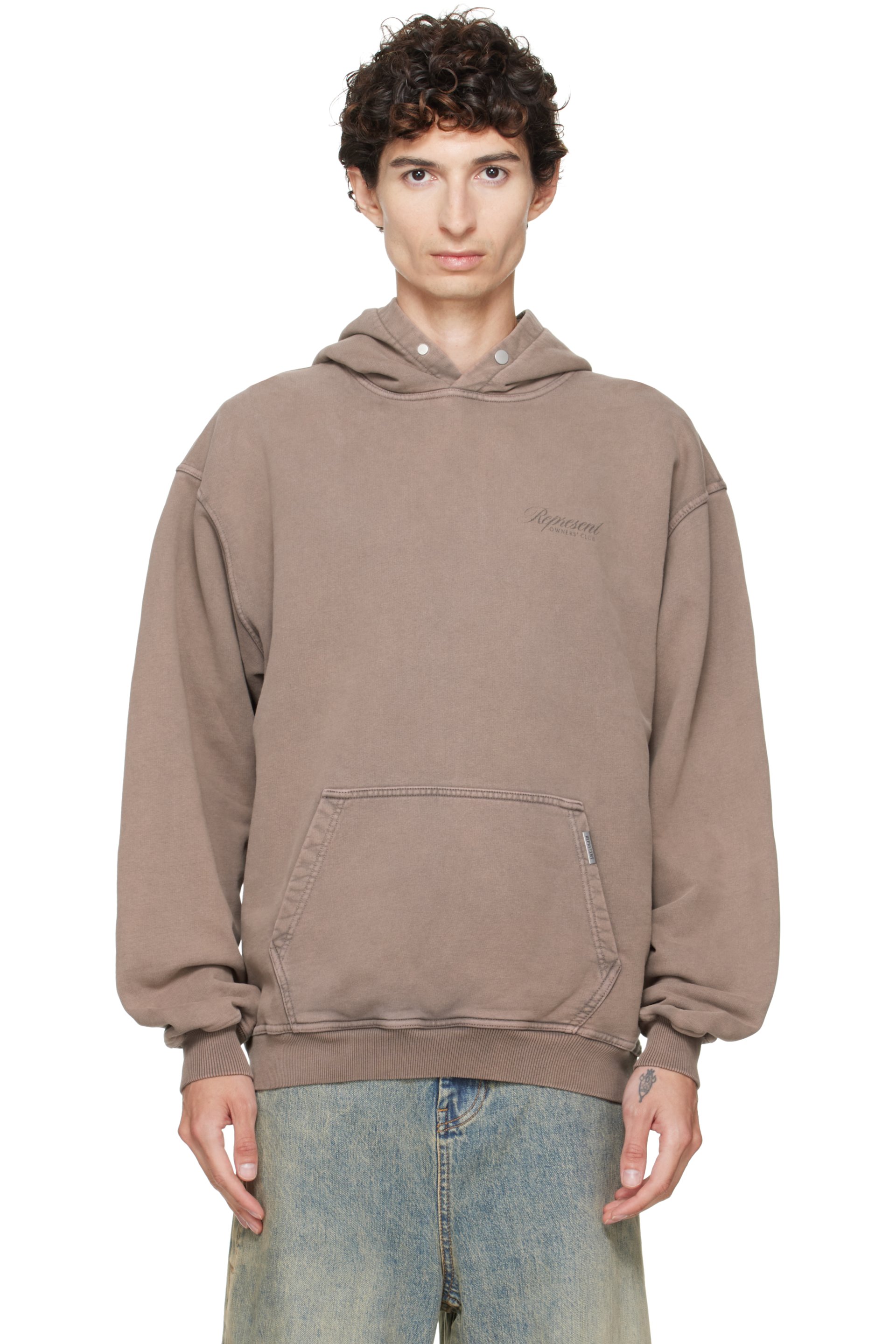 Represent - Brown Printed 'Owners Club' Script Hoodie