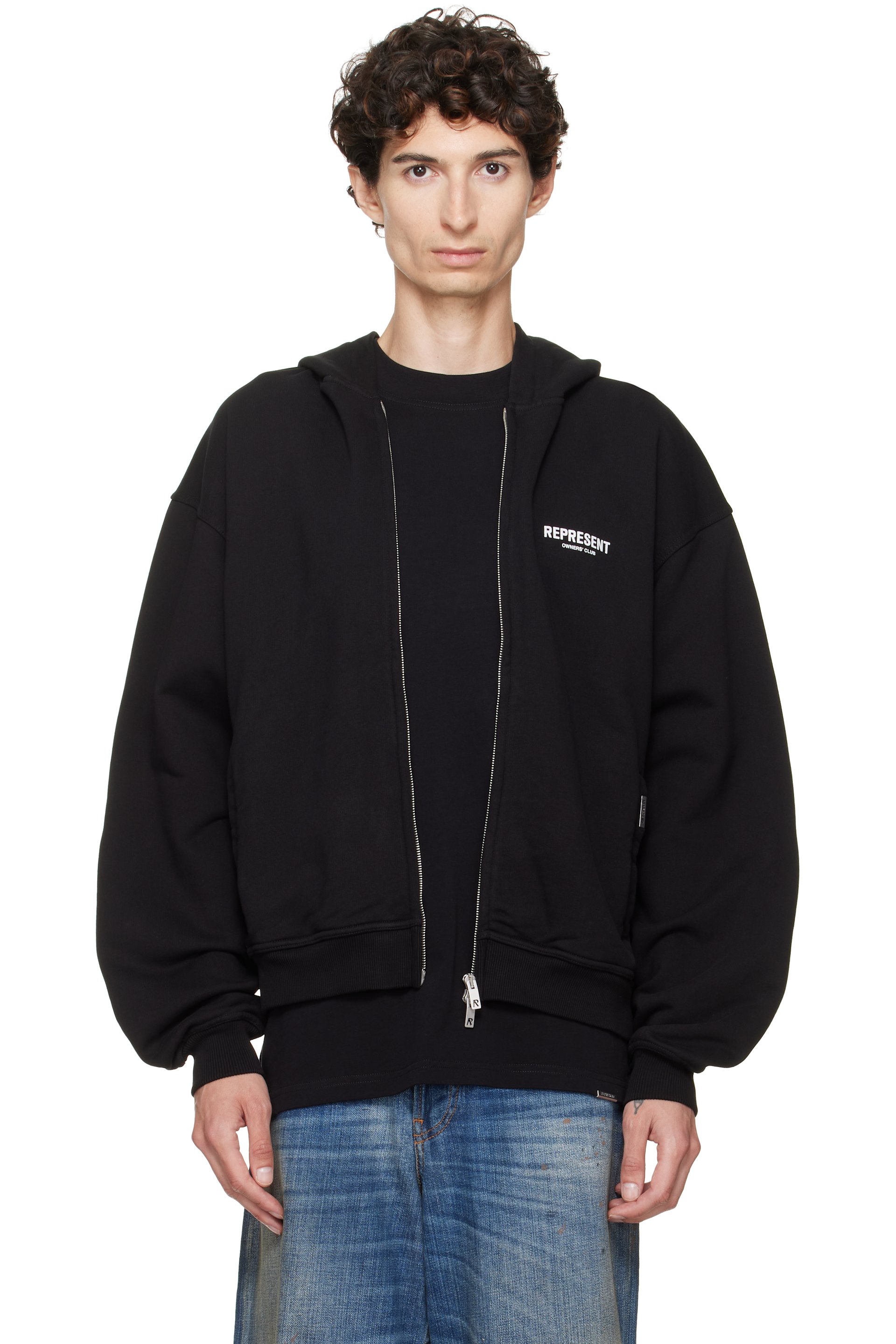 Represent - Black Printed 'Owners Club' Zip-Up Hoodie