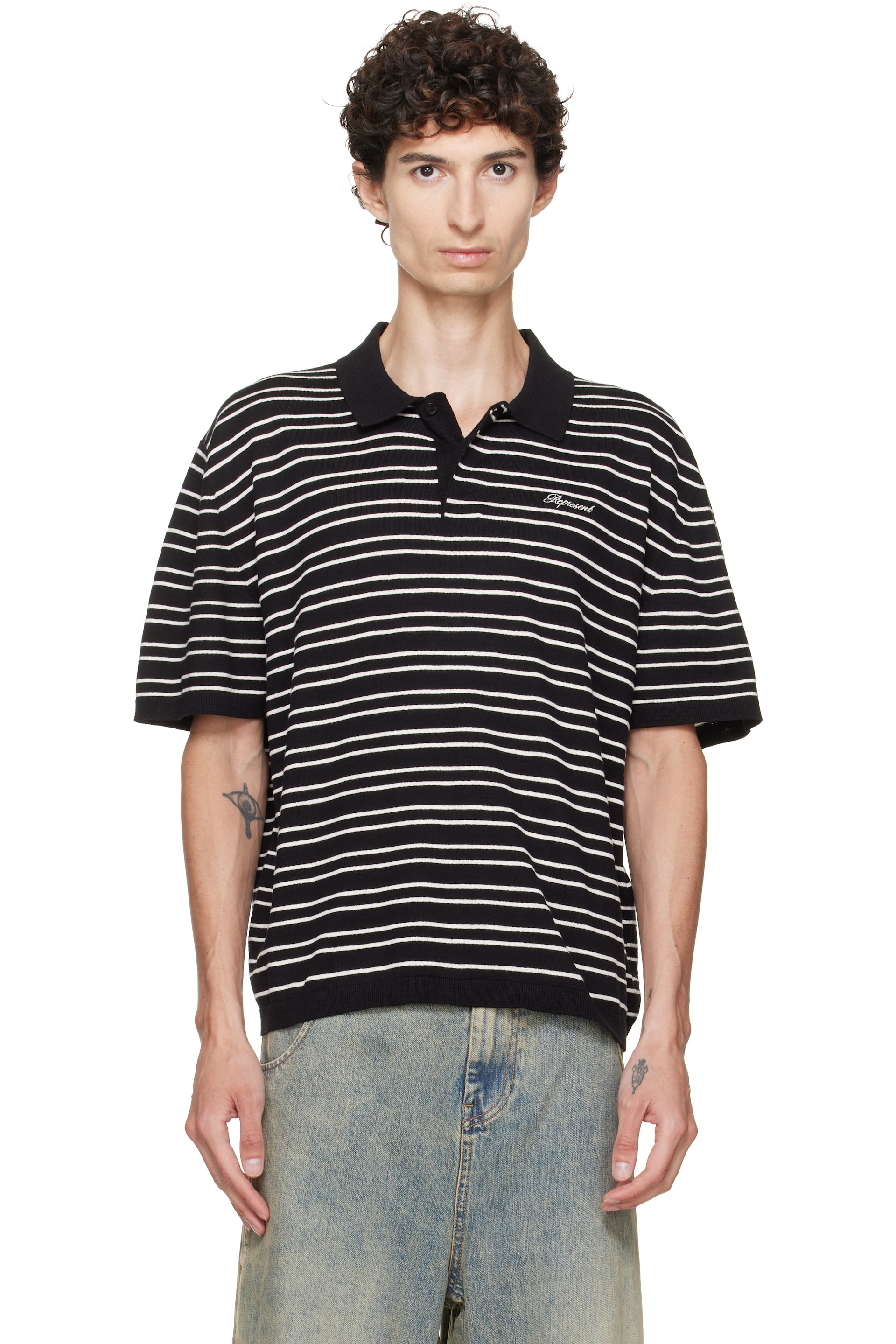 Represent - Polo California noir et blanc à rayures