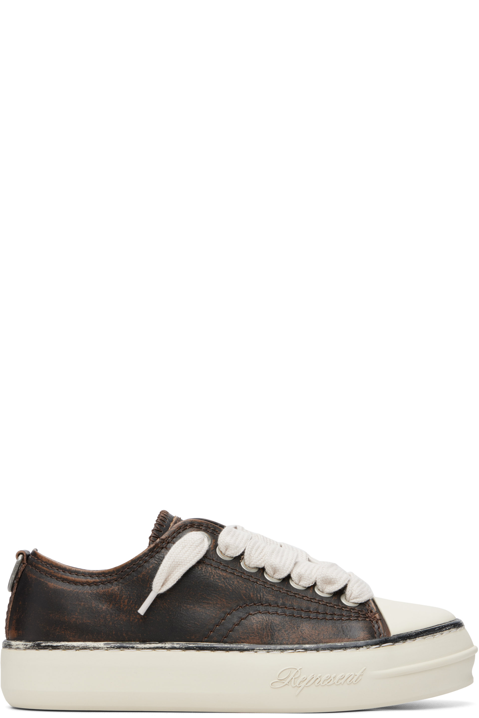 Represent - Brown Rep-Cap Distressed Leather Sneakers