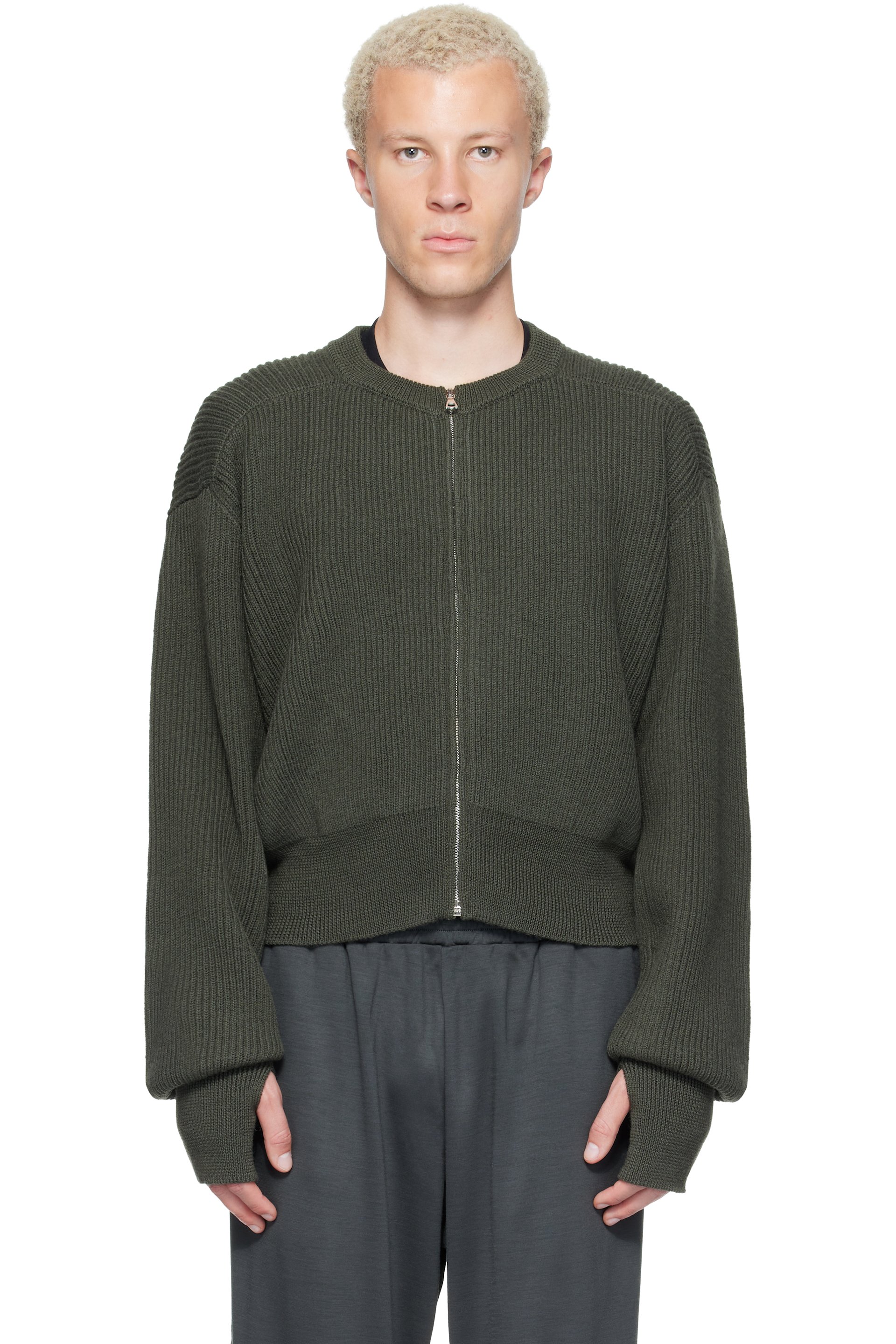 Rier - Green Roundneck Zip Utility Sweater