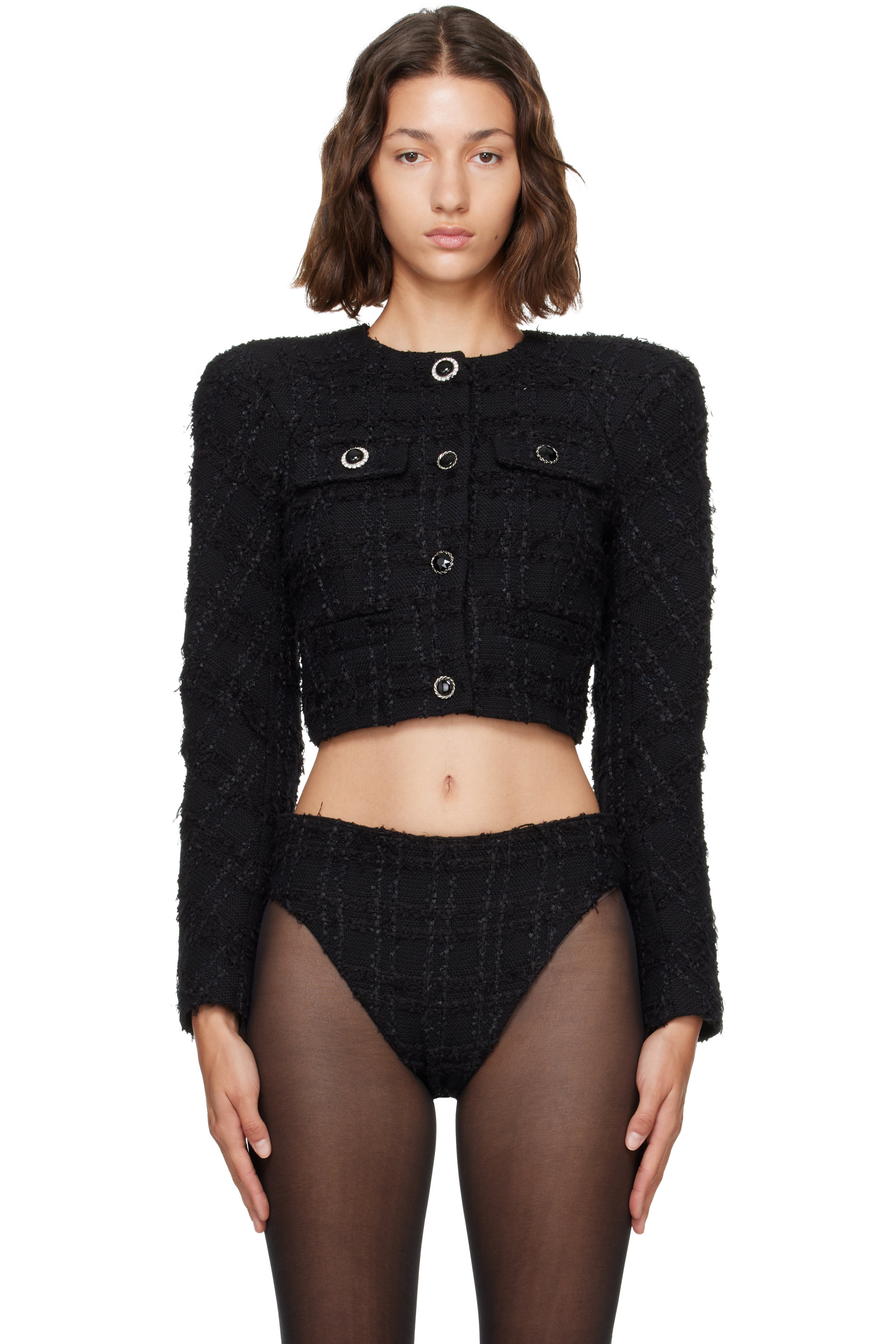 VETEMENTS - Black Round Shoulder Tweed Jacket