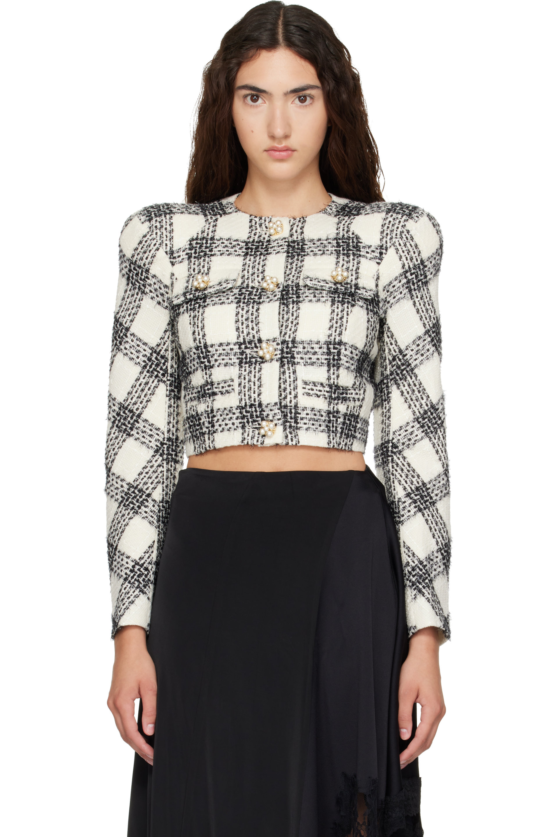 VETEMENTS - White & Black Round Shoulder Tweed Jacket