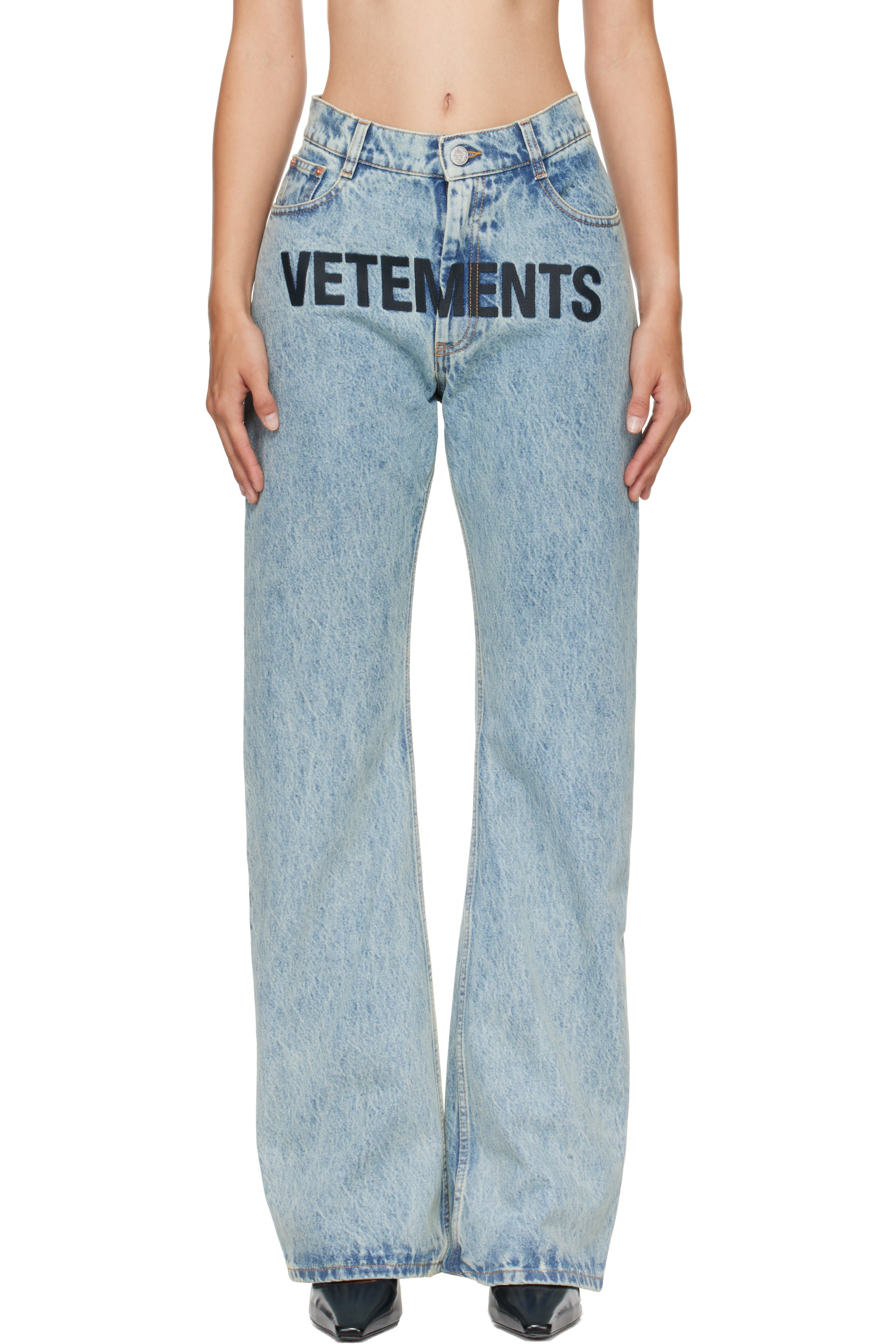 VETEMENTS - Blue Embroidered Logo O-Leg Jeans