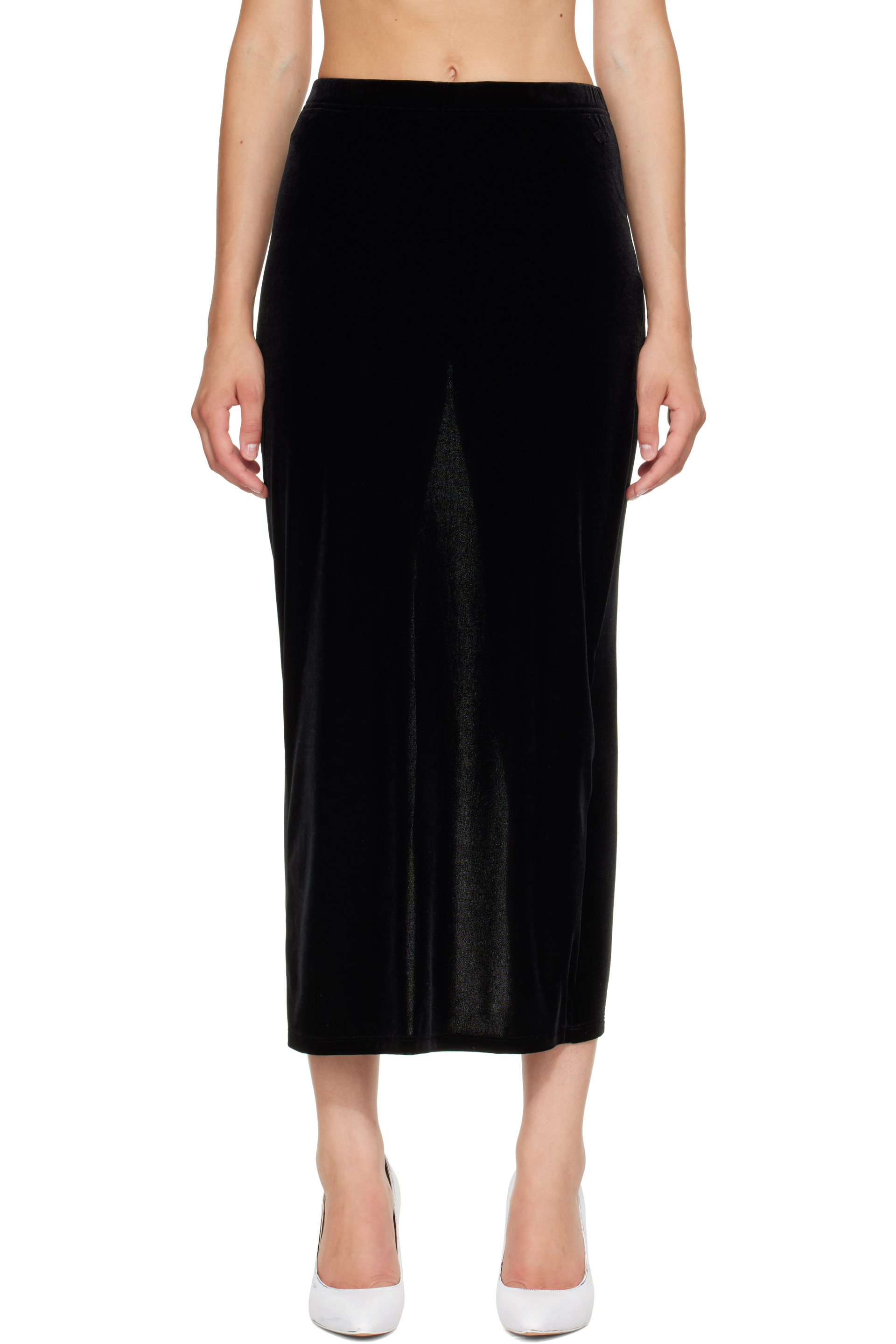 VETEMENTS - Black Velour Front Midi Skirt Leggings