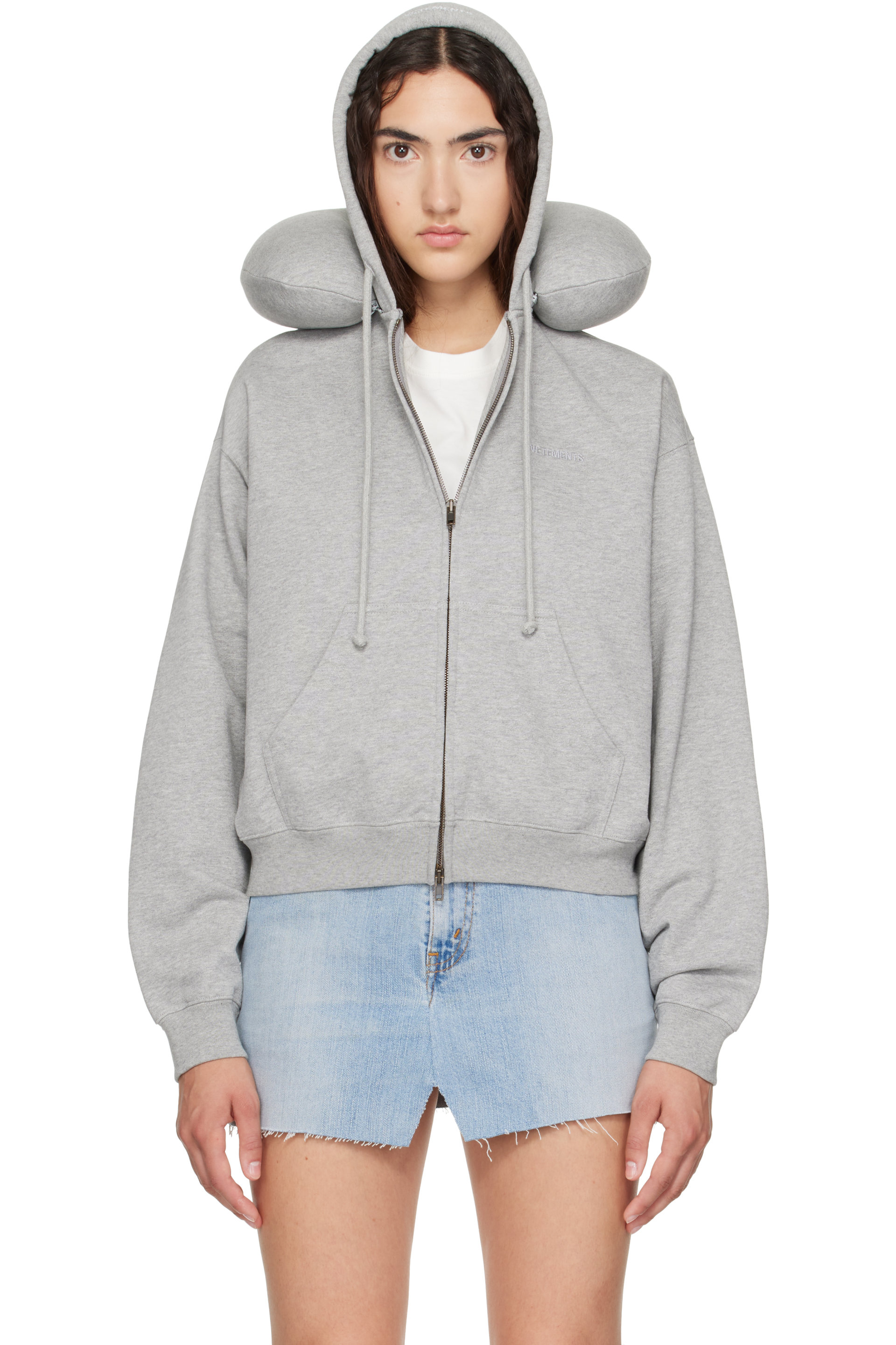 VETEMENTS - 灰色 Neck Pillow Fitted Zip Up 连帽衫