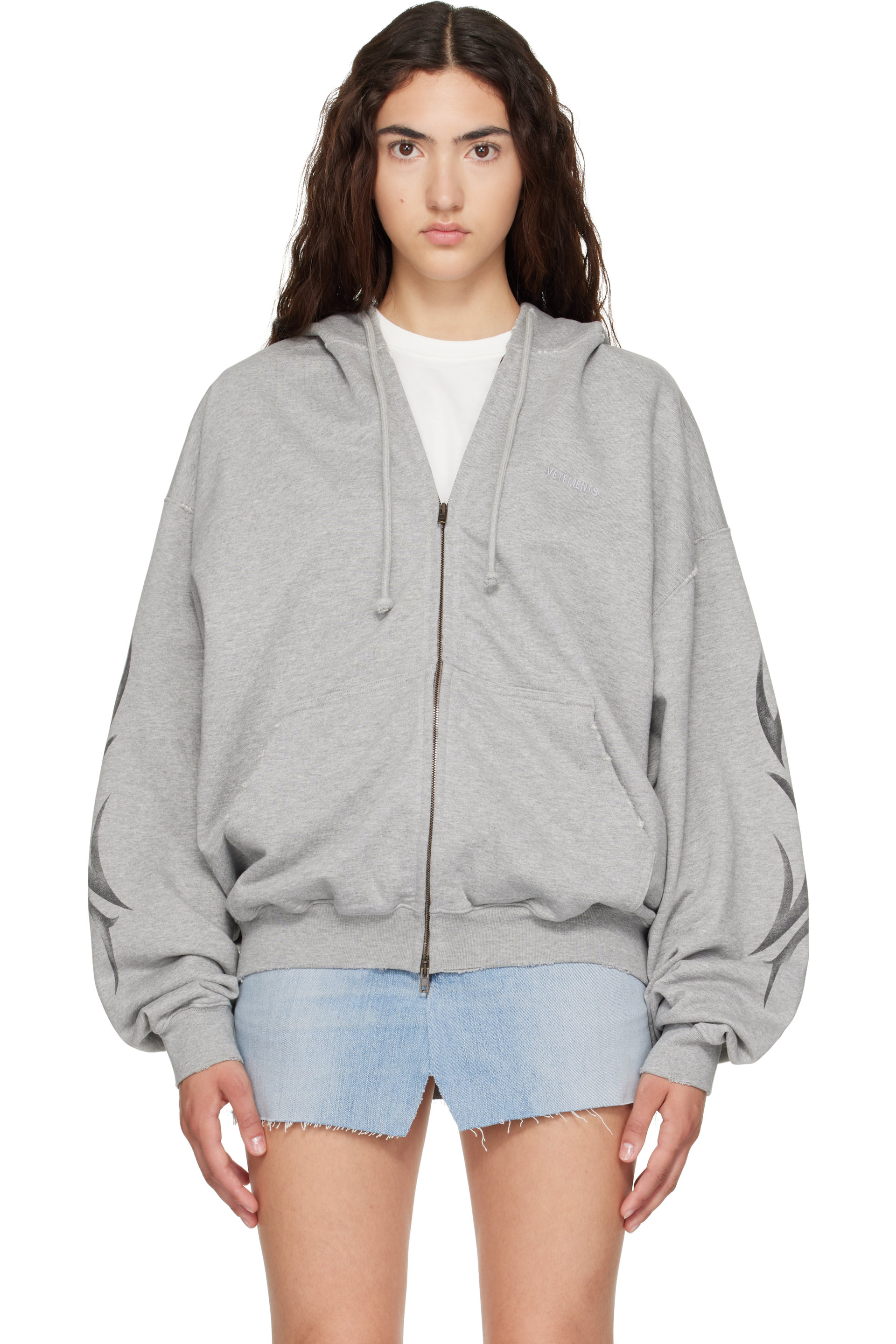 VETEMENTS - Gray Graffiti Zip Up Hoodie