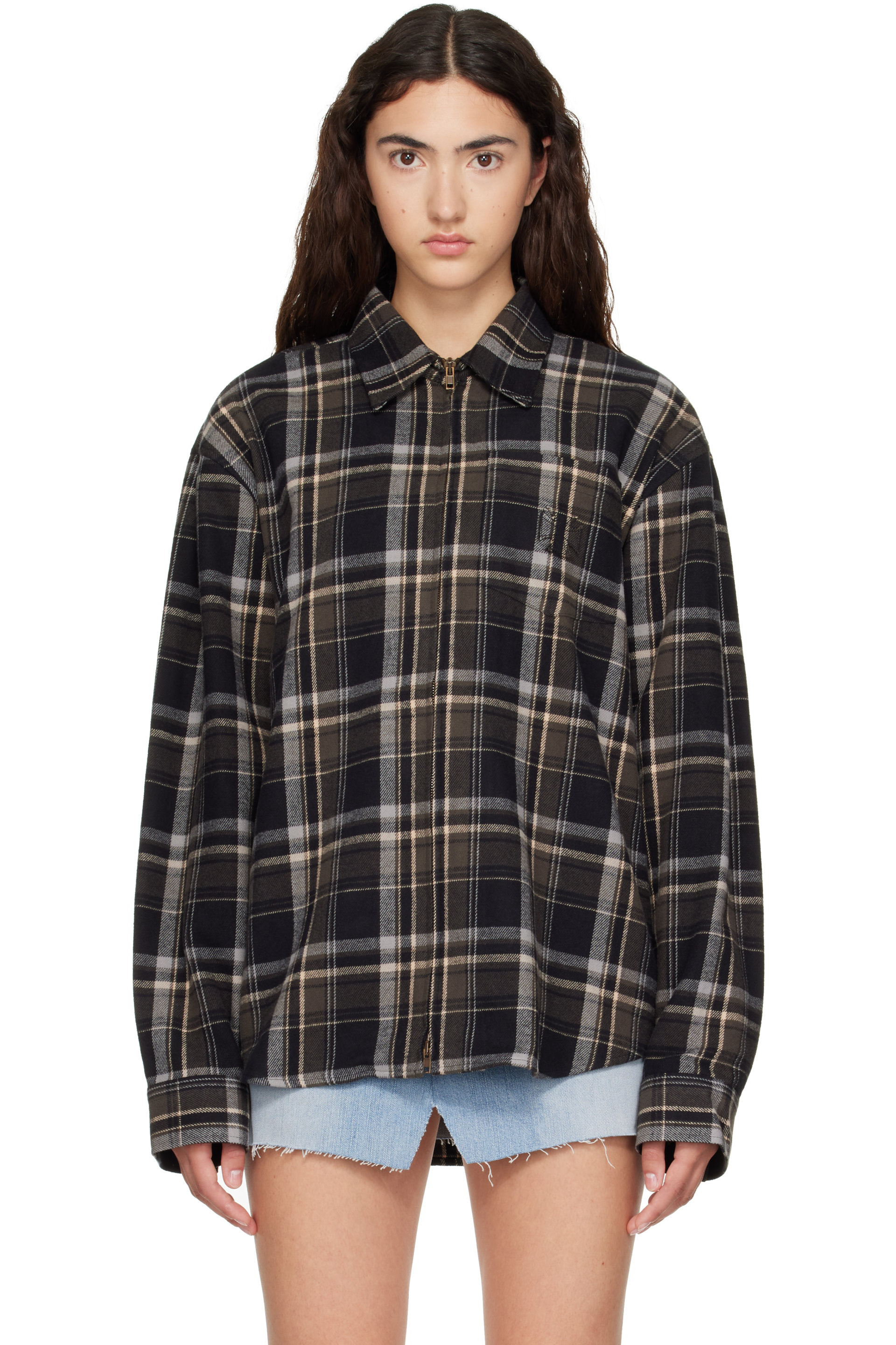 VETEMENTS - Black Zip-Up Biker Cross Logo Shirt