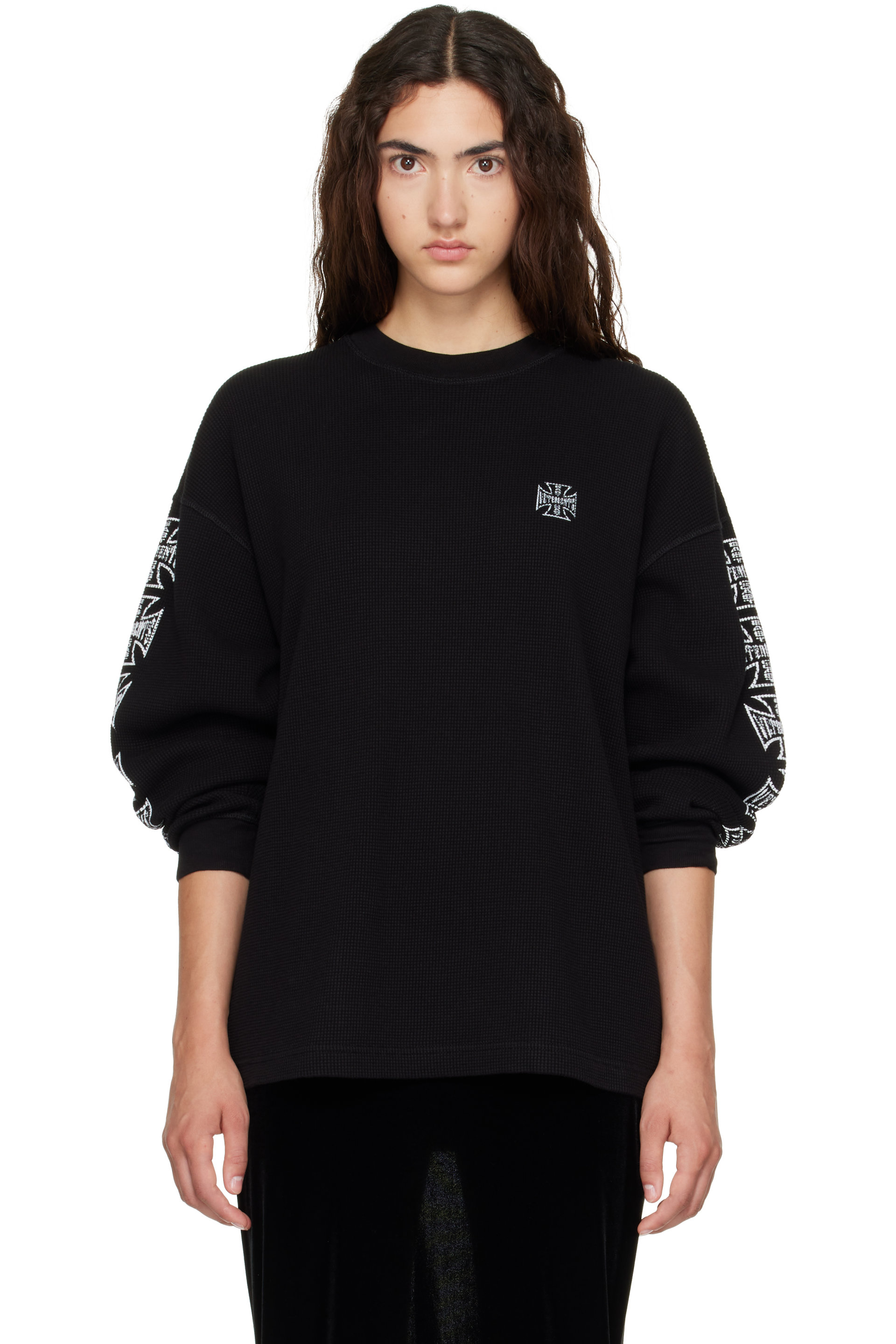 VETEMENTS - Black Biker Cross Logo Long Sleeve T-shirt