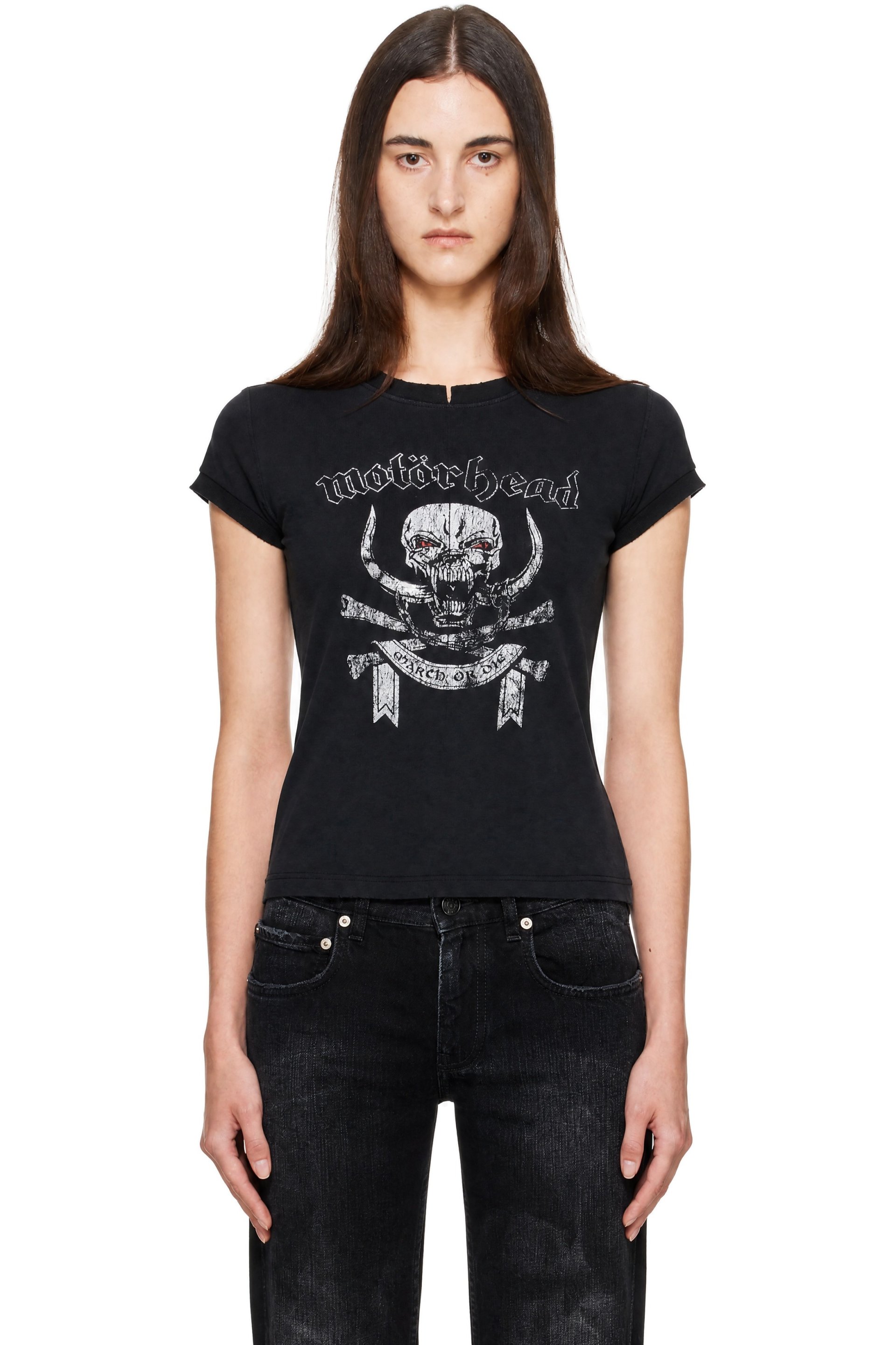 VETEMENTS - Black Motorhead Edition Skull Cut-Up Fitted T-shirt