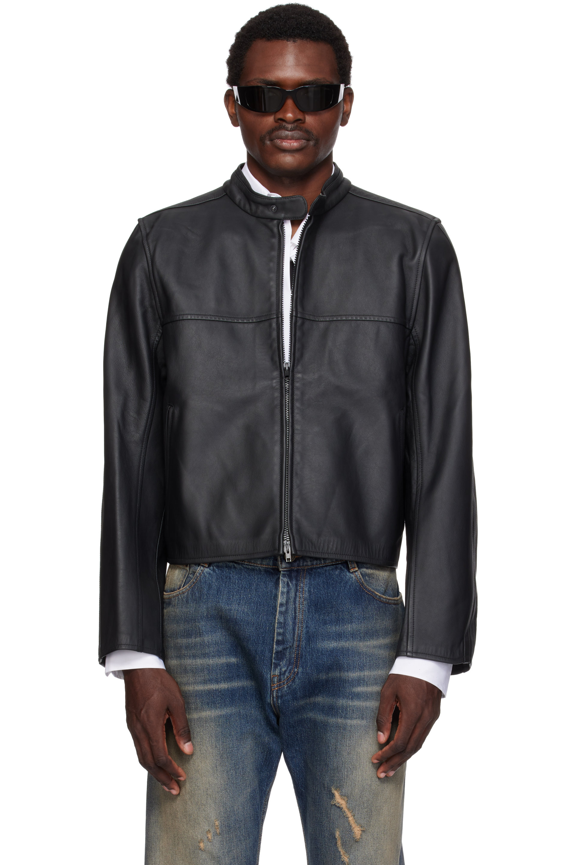 VETEMENTS - Black Boxy Moto Leather Jacket