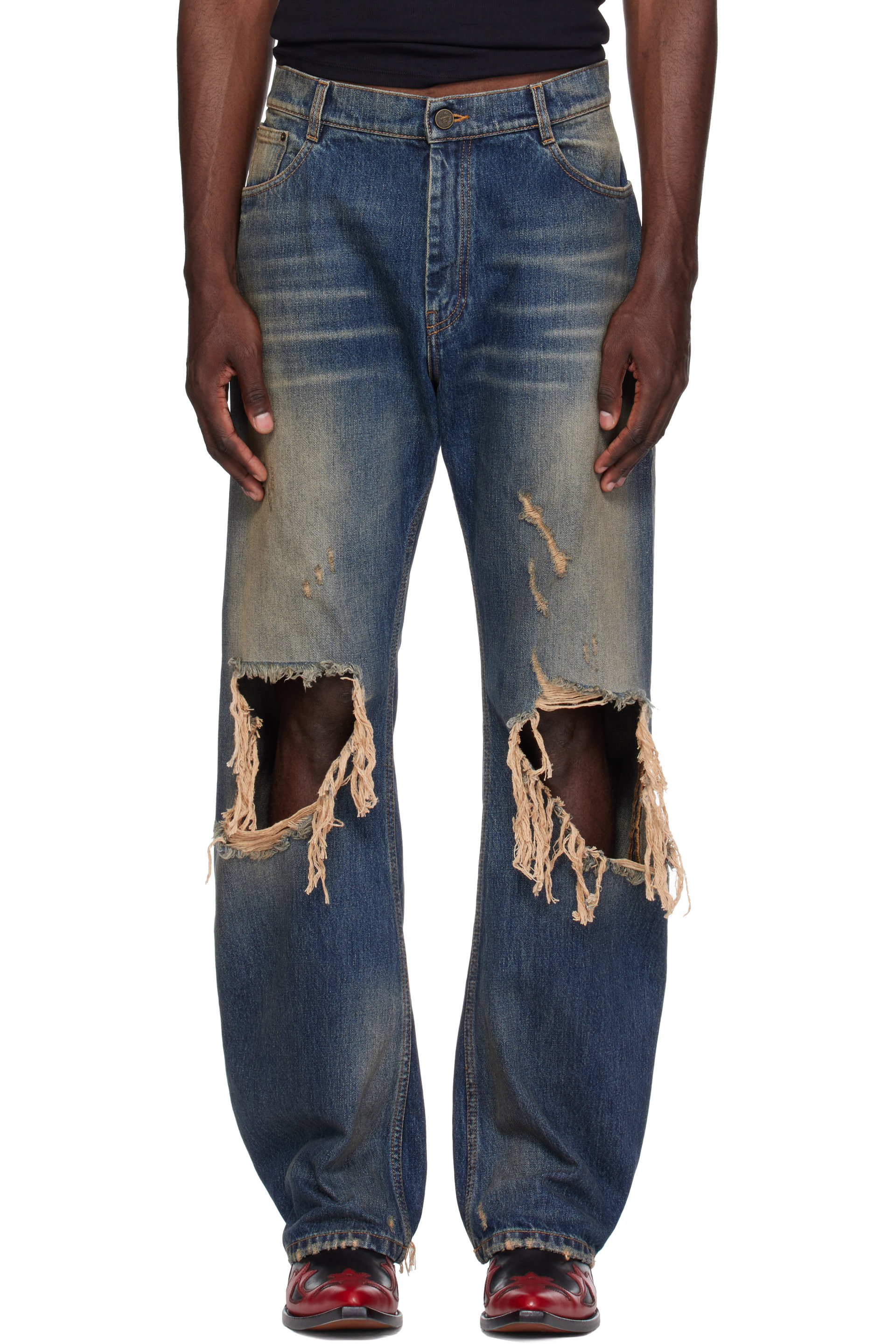 VETEMENTS - Blue Ripped O-Leg Jeans
