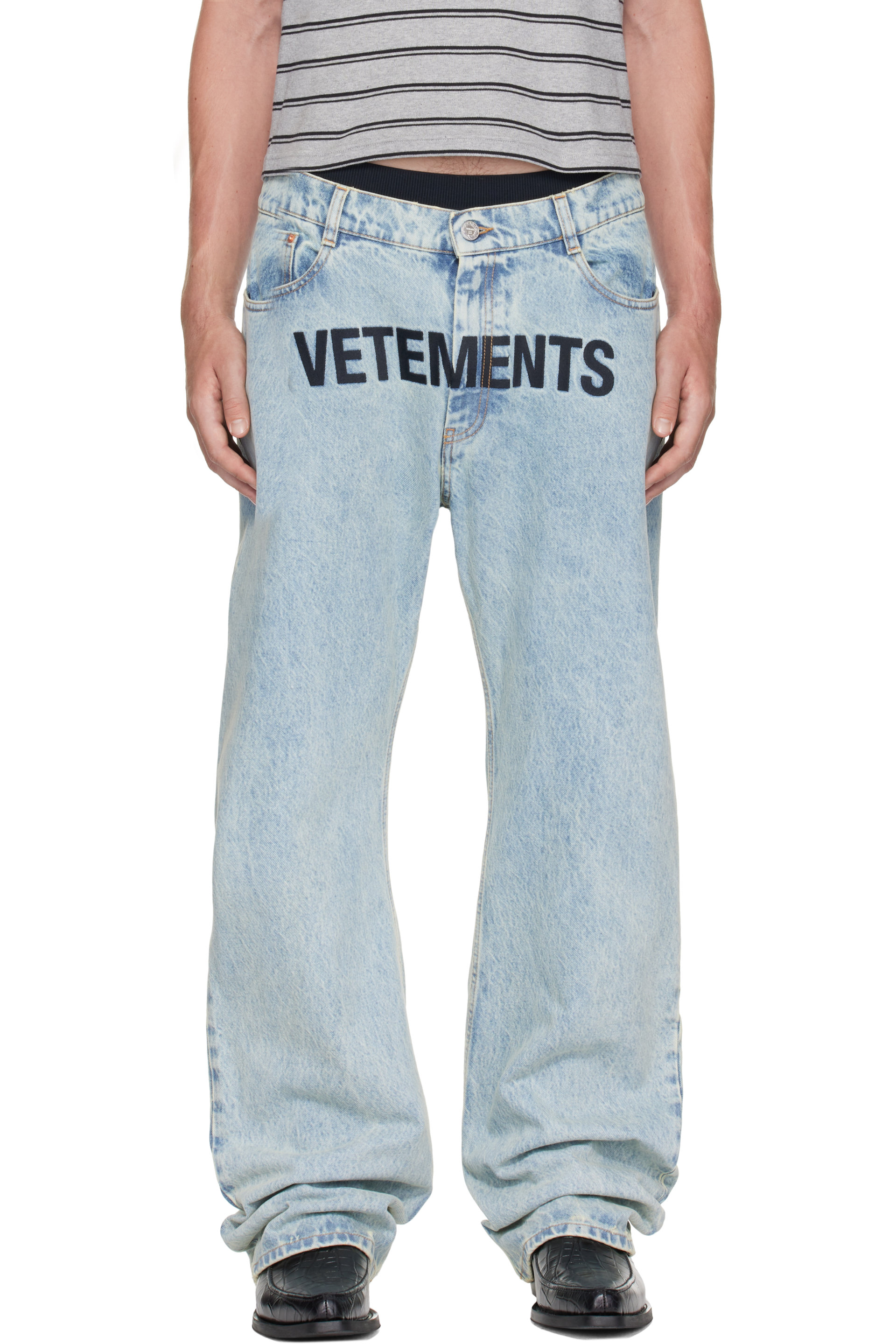 VETEMENTS - Blue Embroidered Logo Jeans