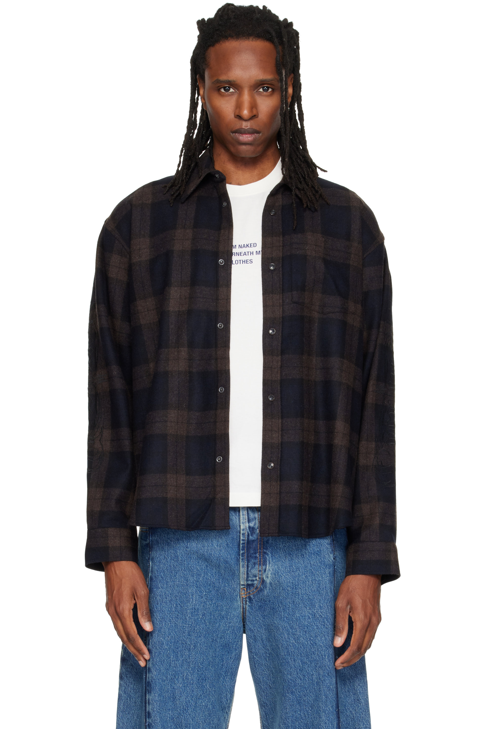 VETEMENTS - Chemise noire à logos brodés