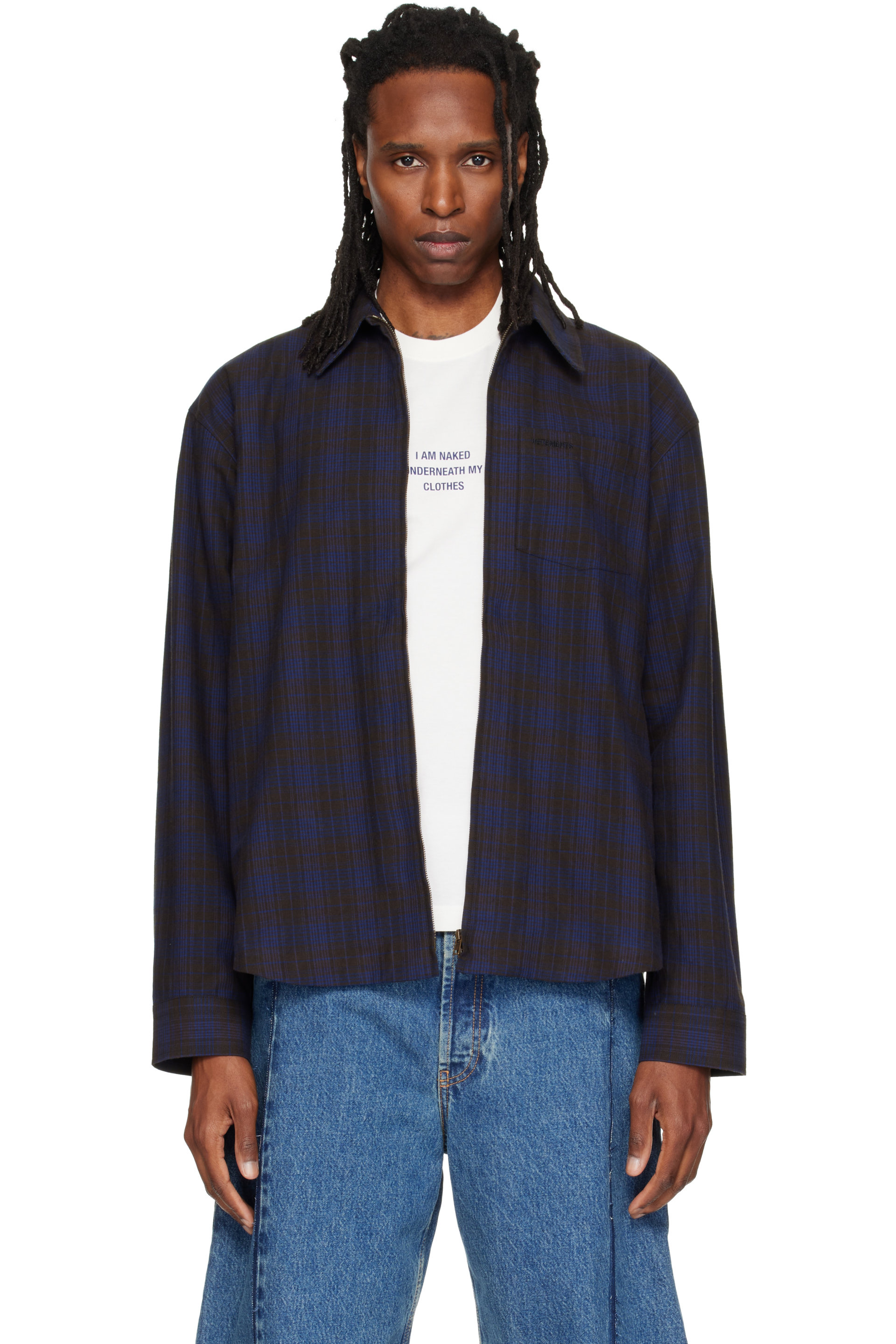 VETEMENTS - Chemise bleue en flanelle à glissière