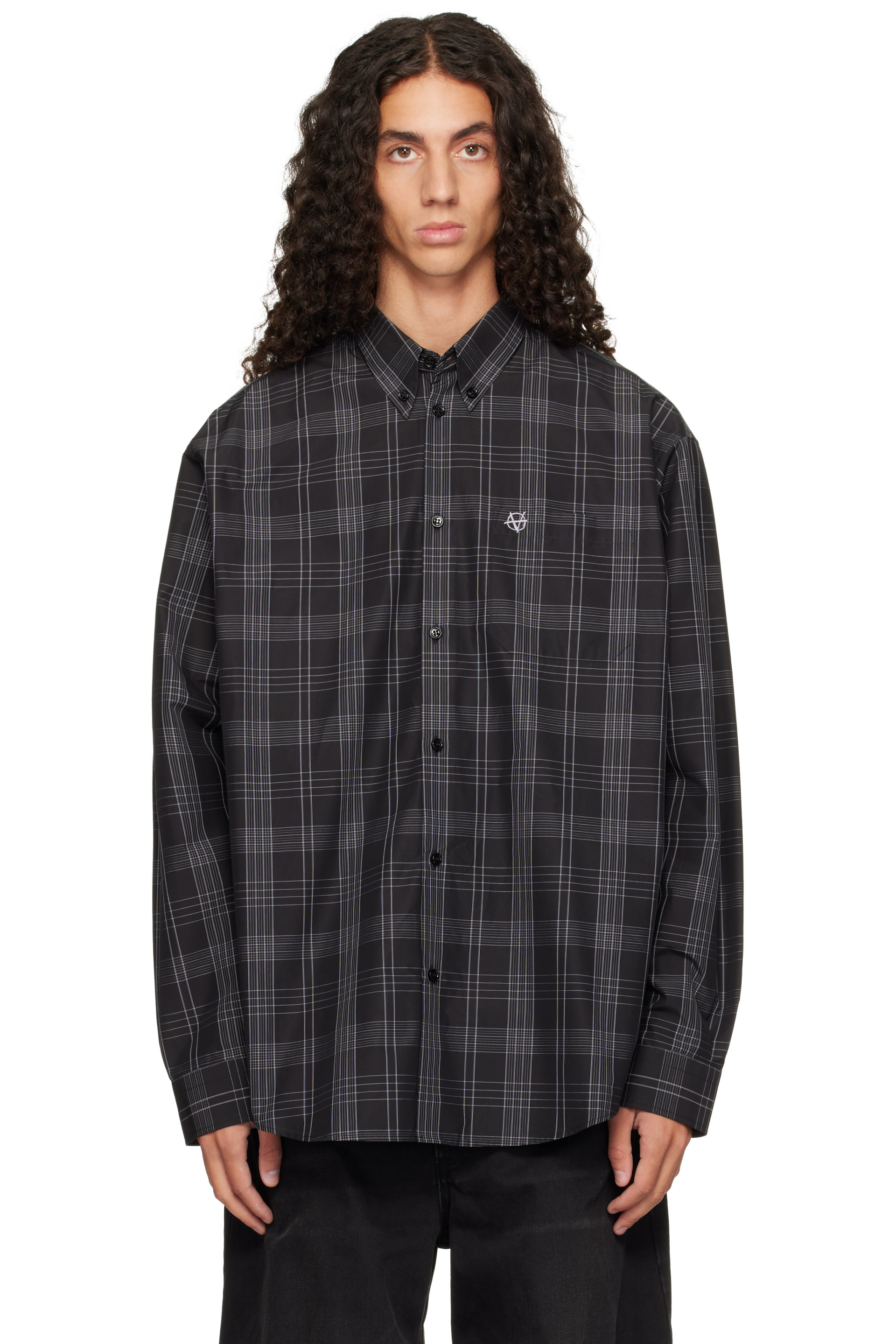 VETEMENTS - Black Metal Logo Checked Shirt