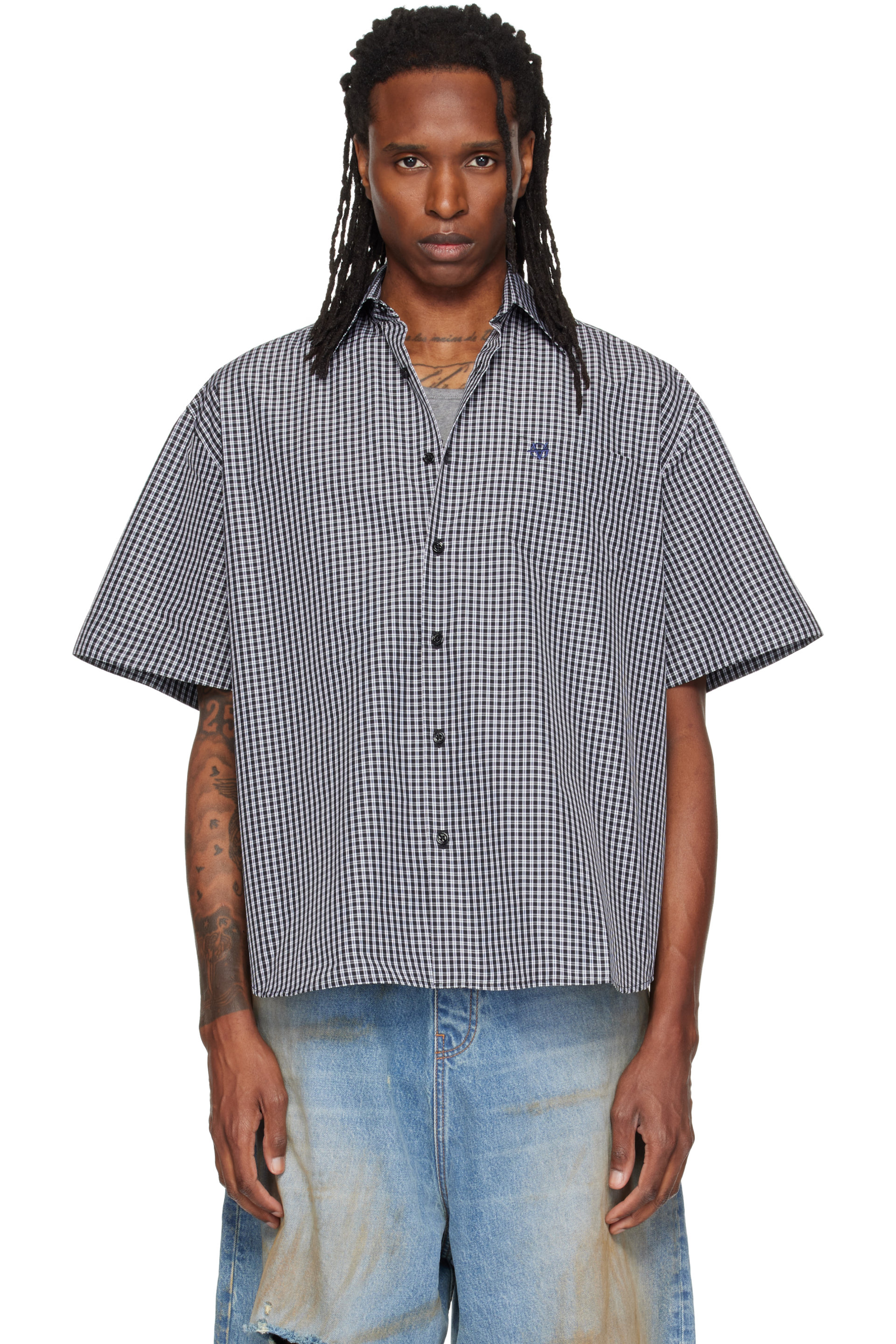 VETEMENTS - Chemise noir à carreaux et à logo de style métal
