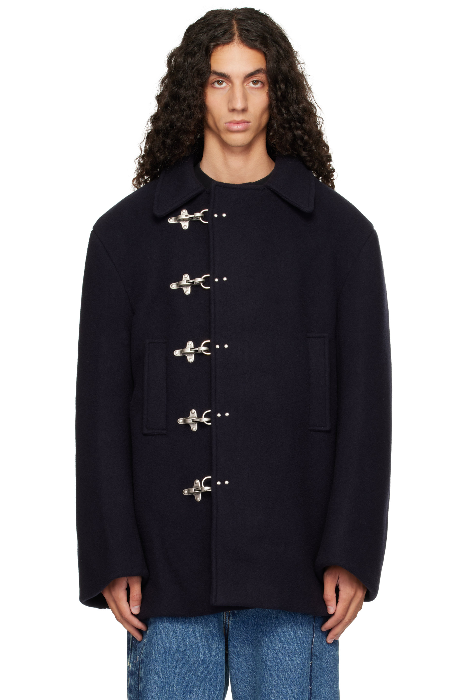 VETEMENTS - Blouson de style caban bleu marine à fermoirs