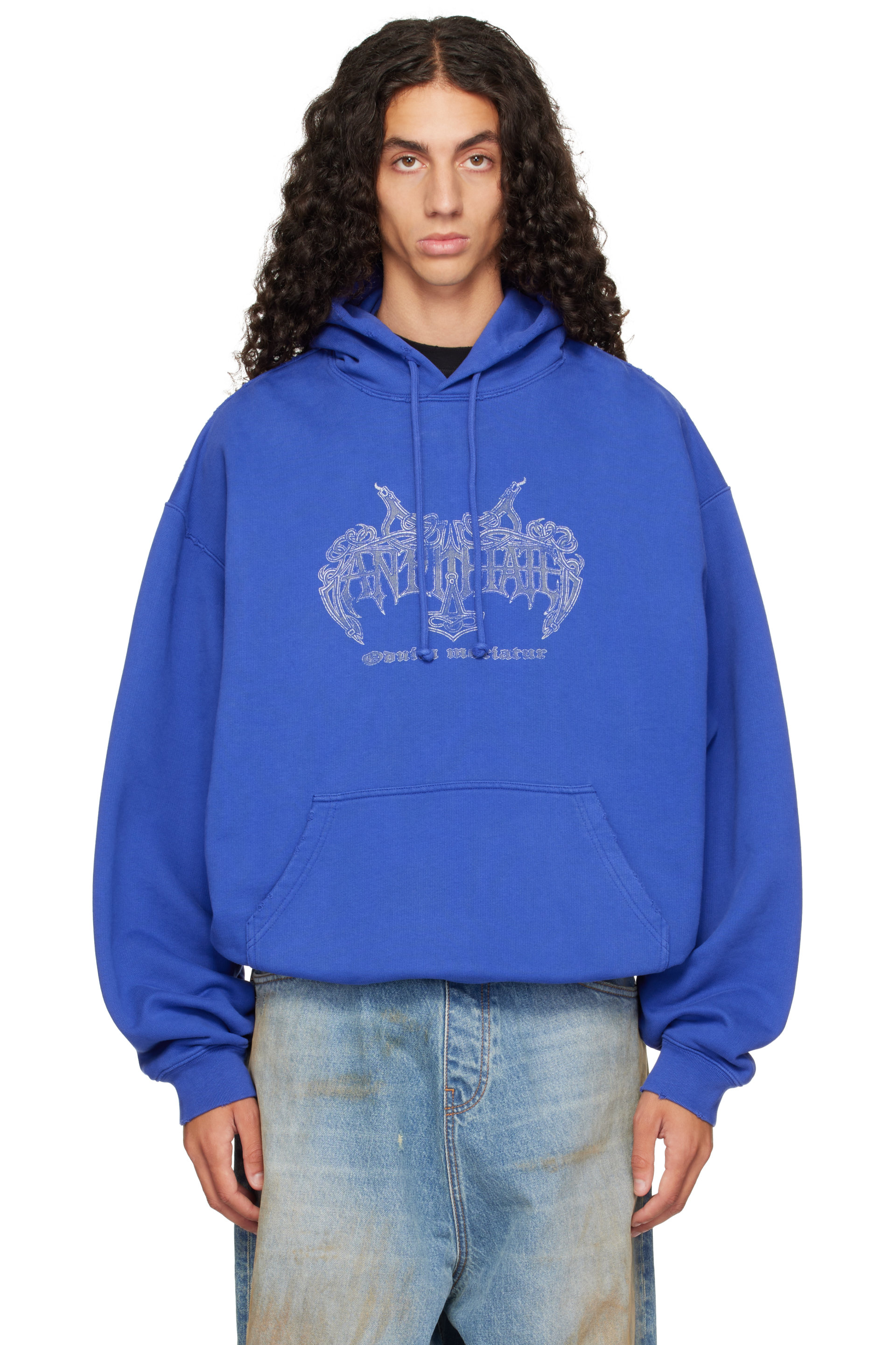 VETEMENTS - Pull à capuche surdimensionné 'Antihate' bleu