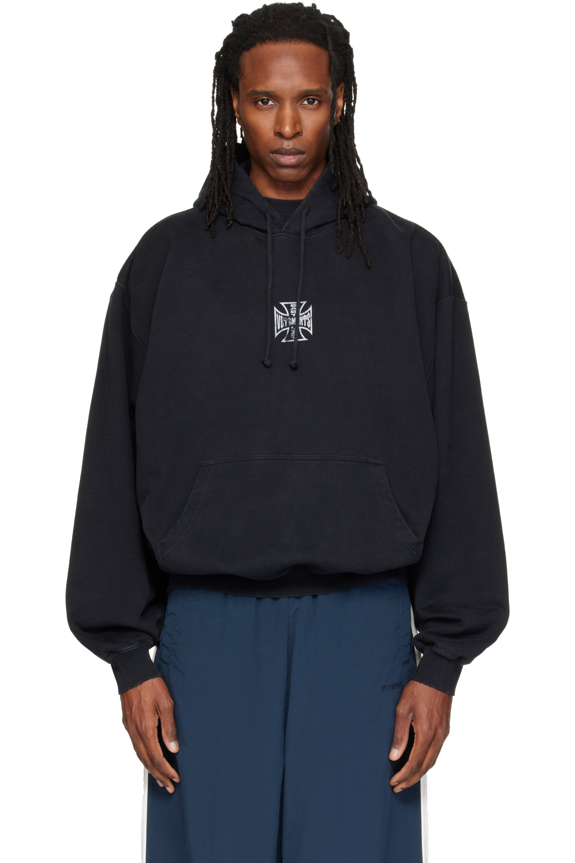 VETEMENTS - Black Biker Cross Logo Oversized Hoodie