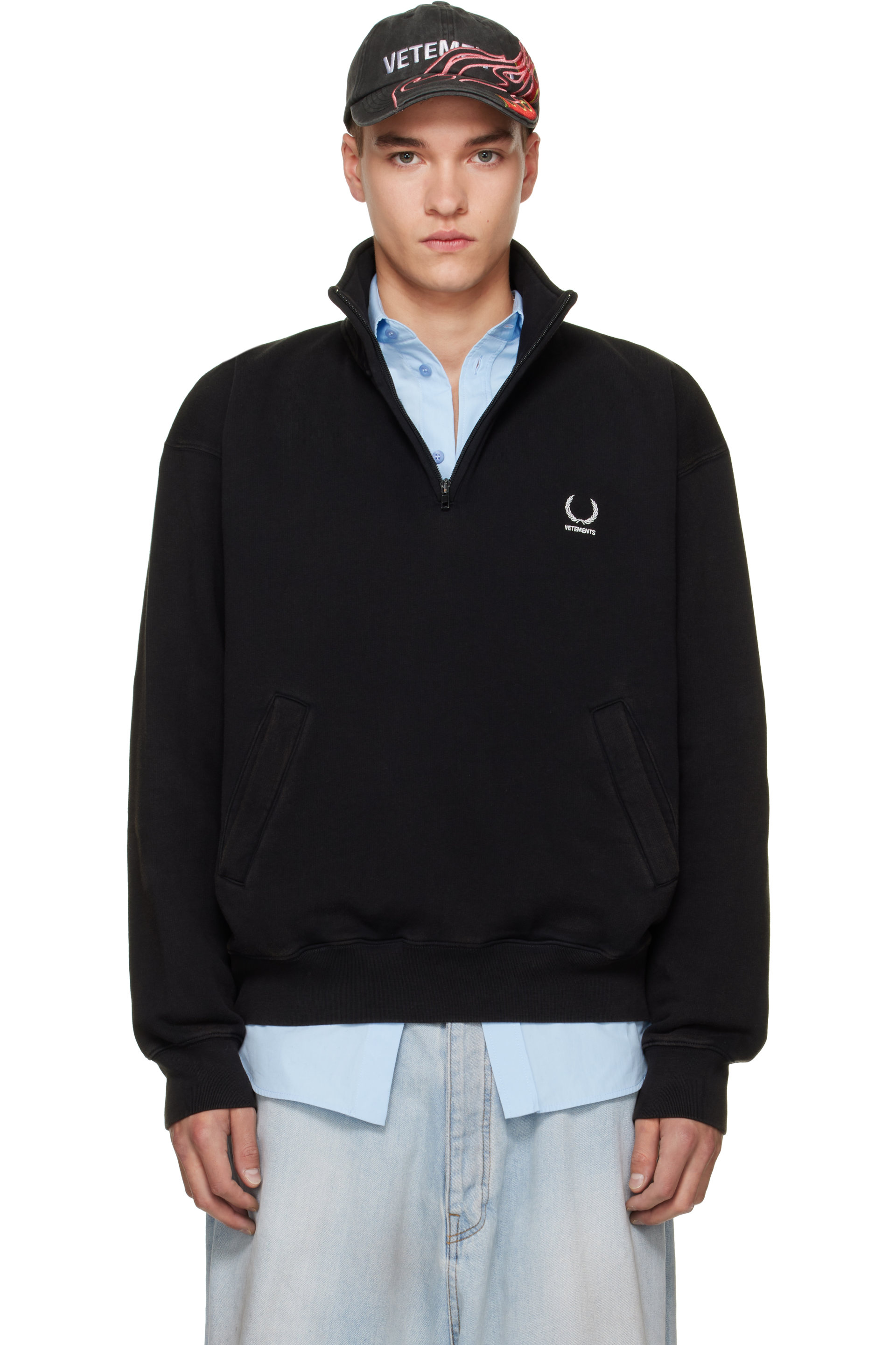 VETEMENTS - Black Quarter-Zip Sweatshirt