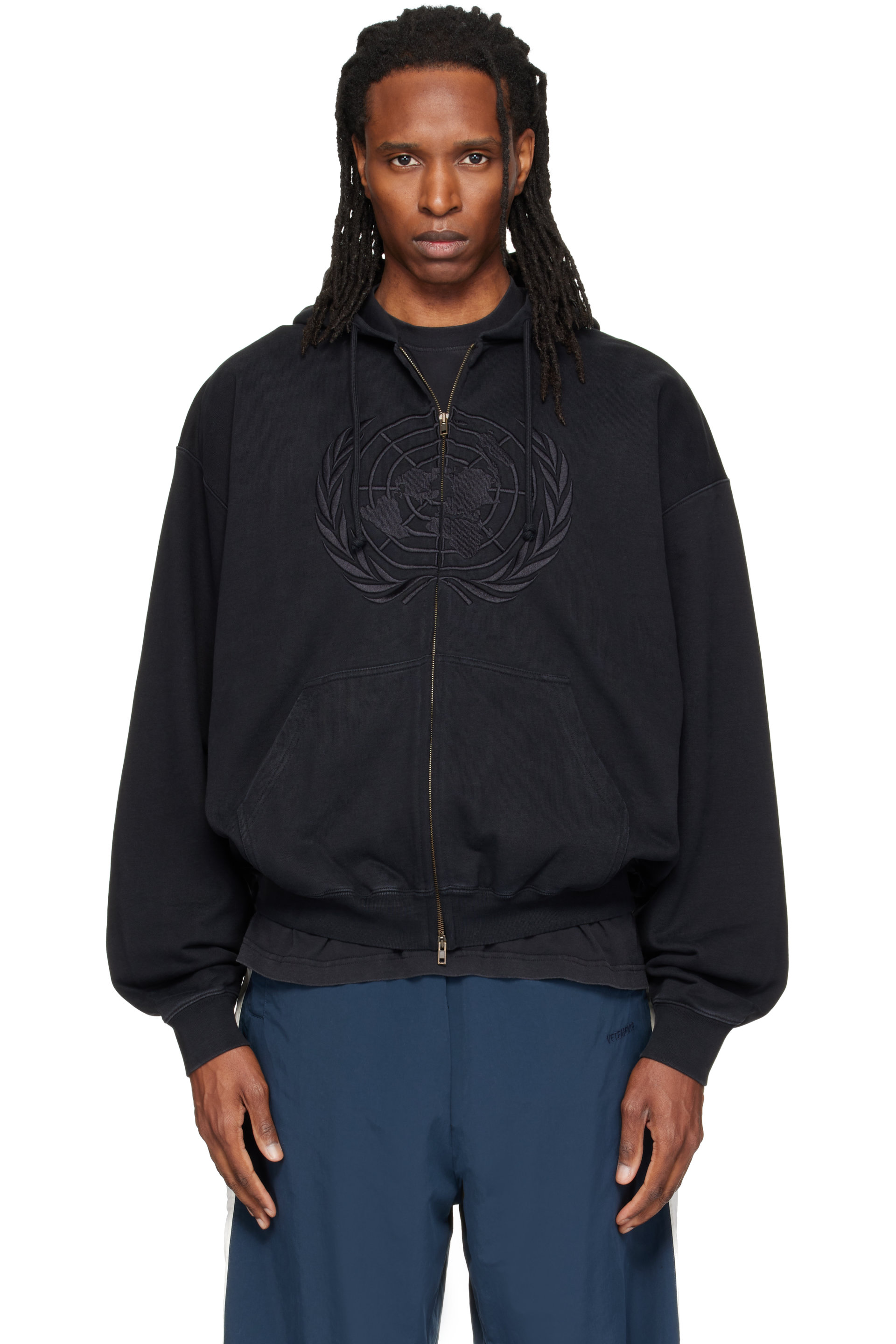 VETEMENTS - Black Embroidered Zip Up Hoodie