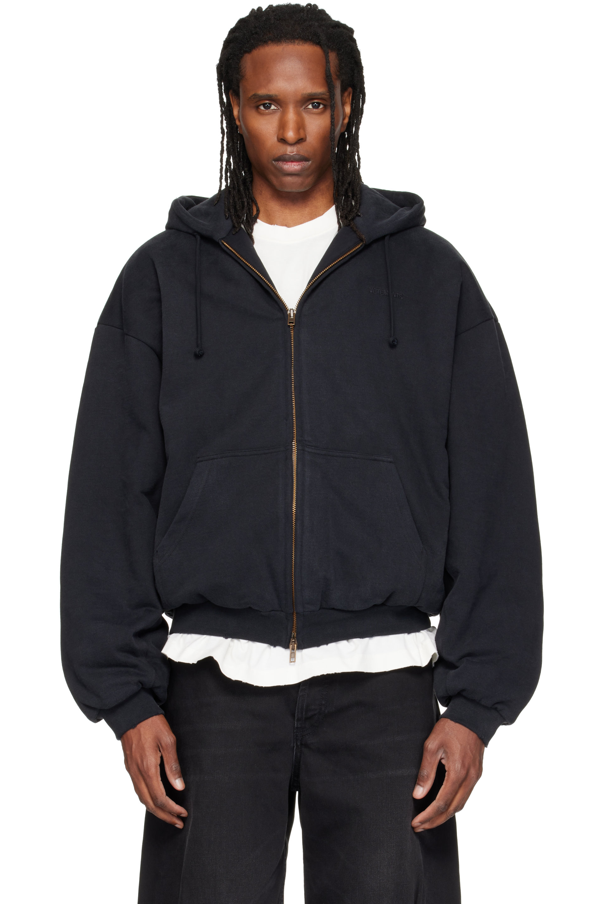 VETEMENTS - Black Puffed Zip Up Hoodie