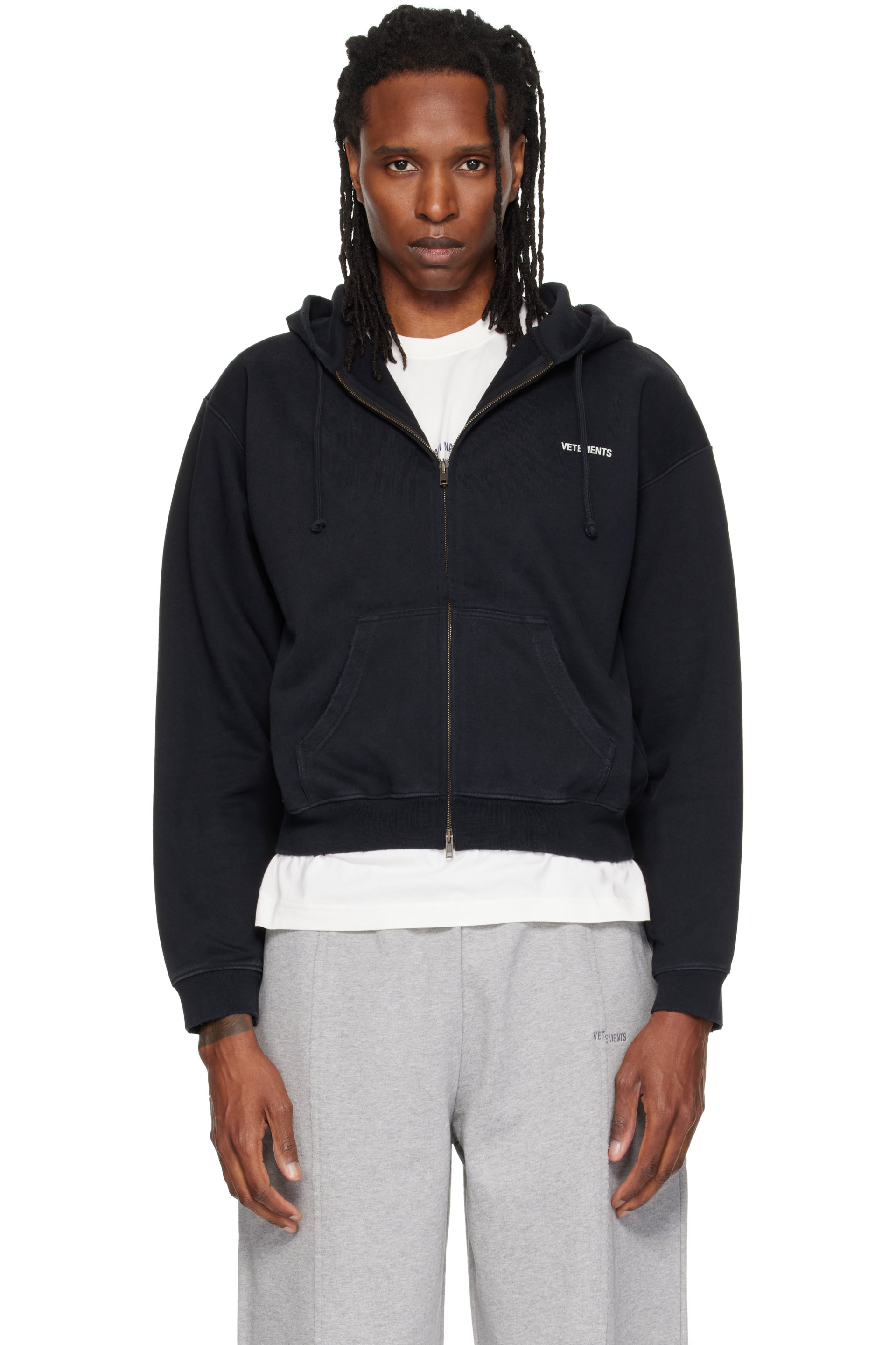 VETEMENTS - Black Classic Logo Fitted Zip Up Hoodie