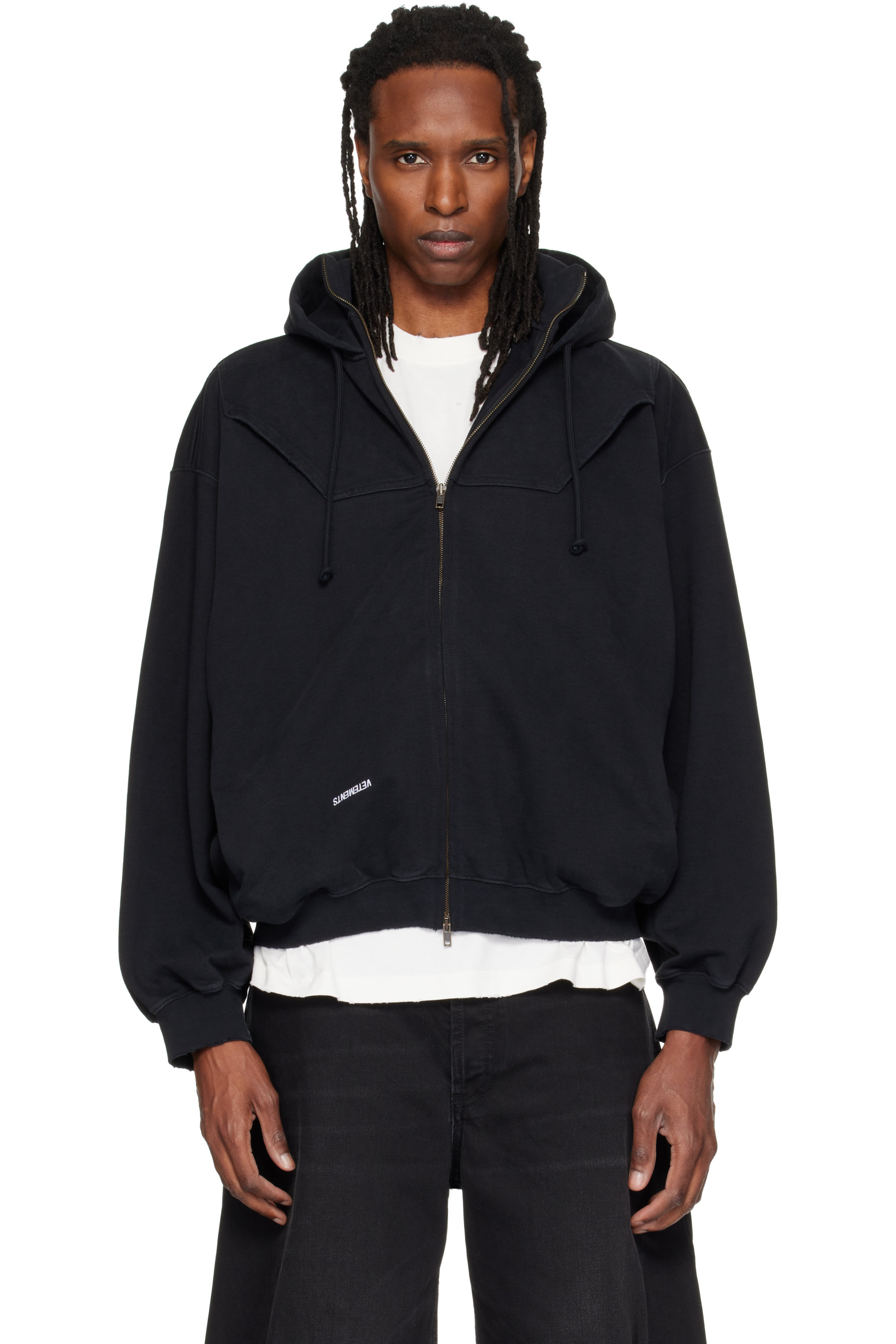 VETEMENTS - Black Upside-Down Zip Up Hoodie