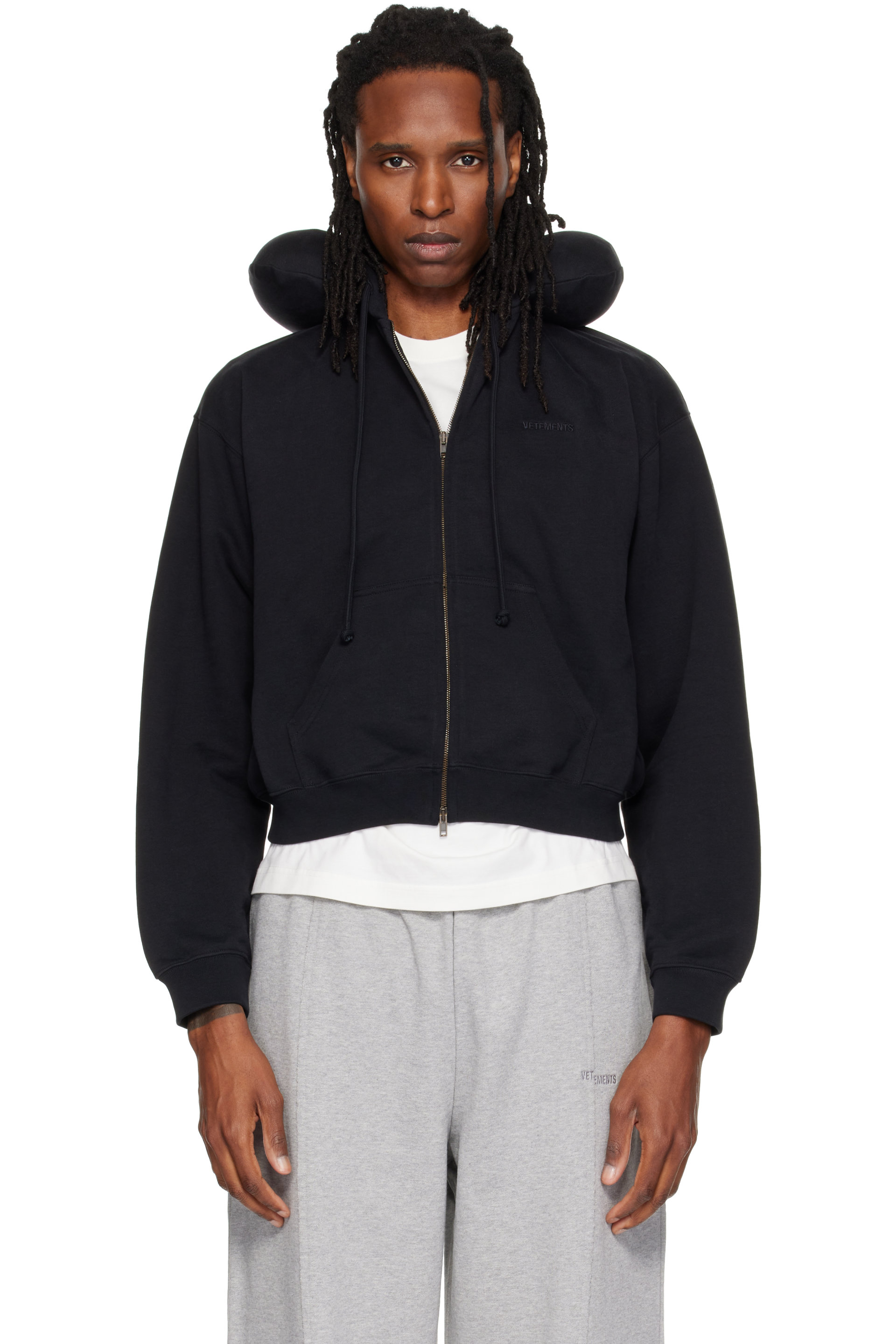 VETEMENTS - Black Neck Pillow Fitted Zip Up Hoodie