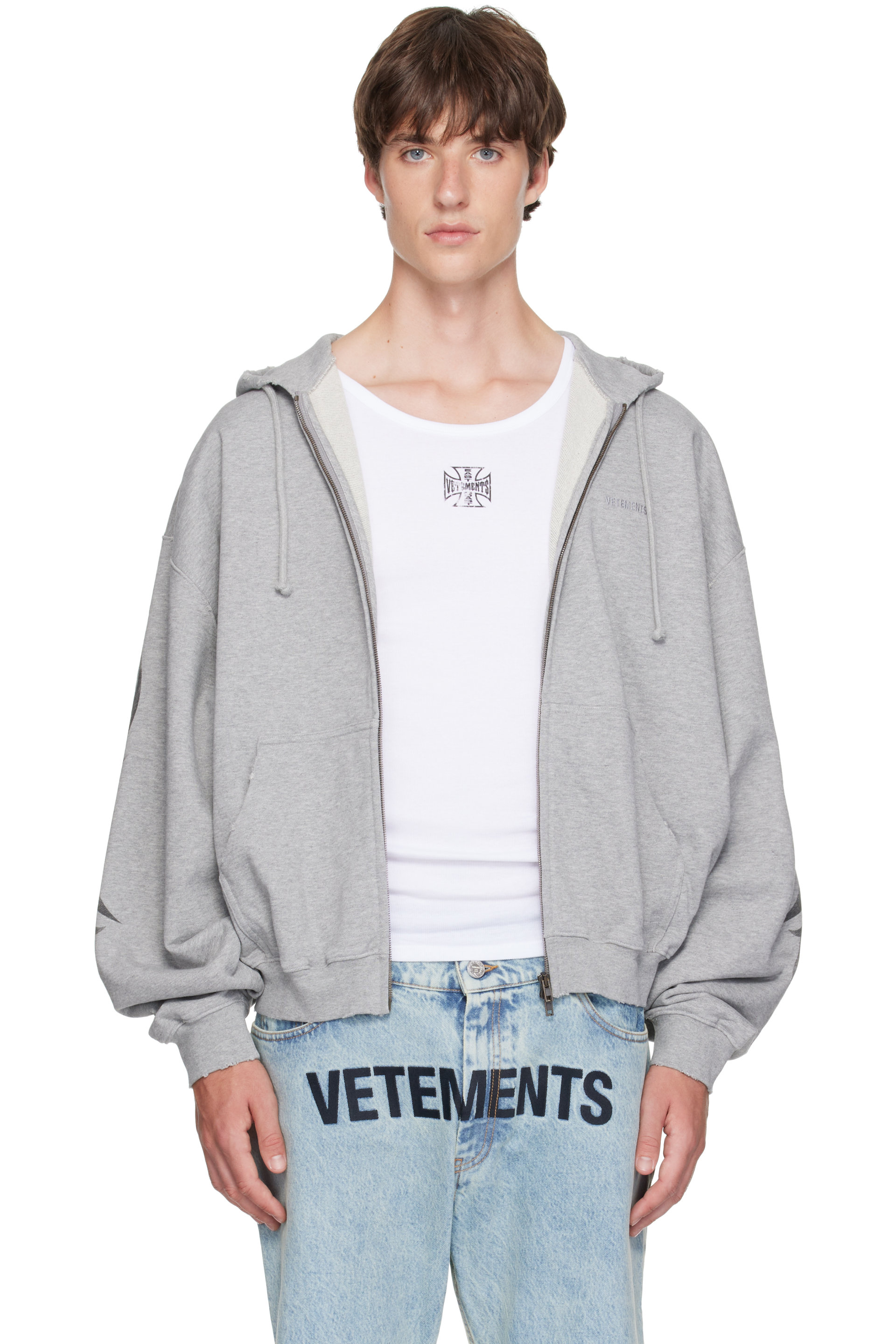 VETEMENTS - 그레이 그래피티 집업 후디