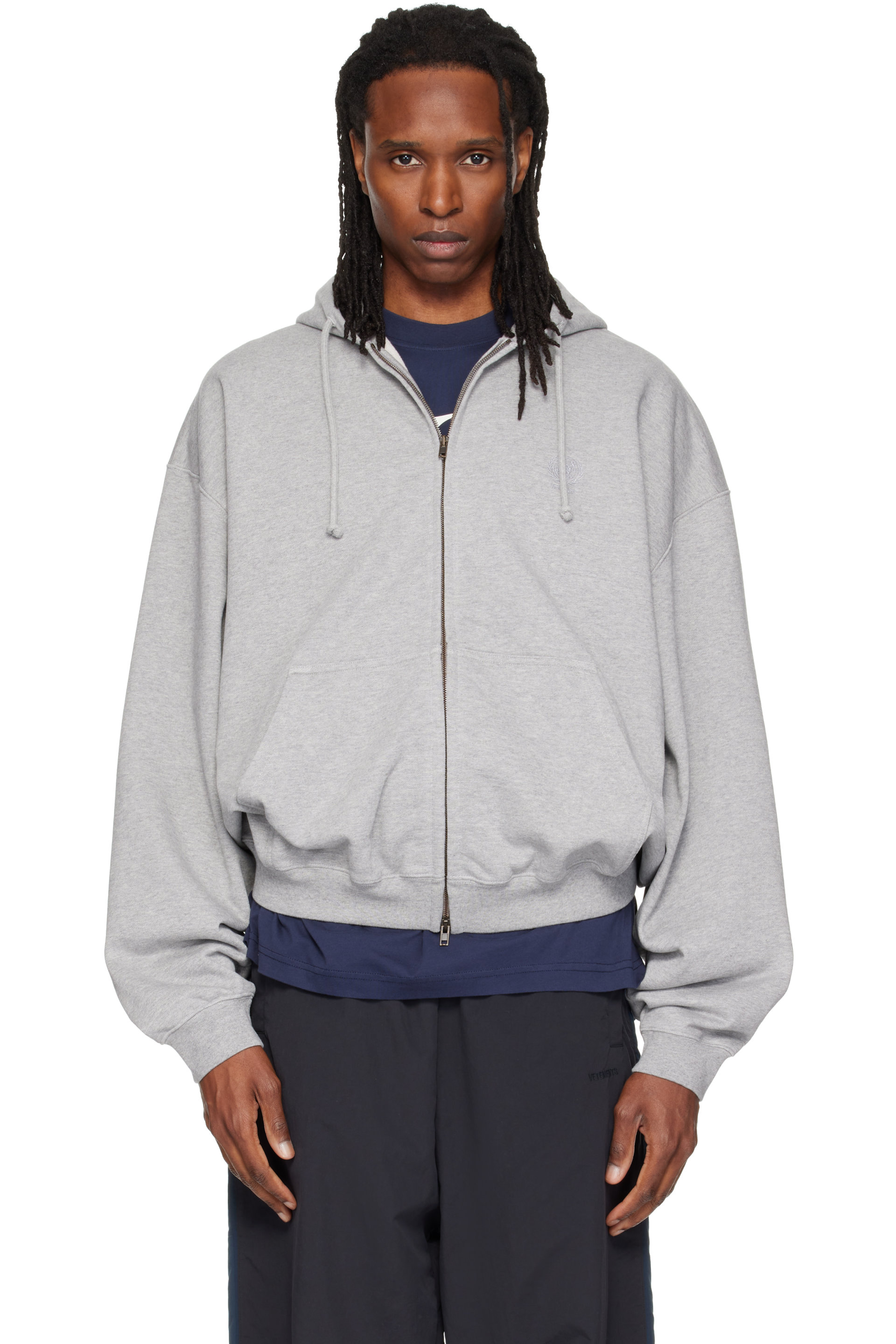 VETEMENTS - Gray Embroidered Zip Up Hoodie