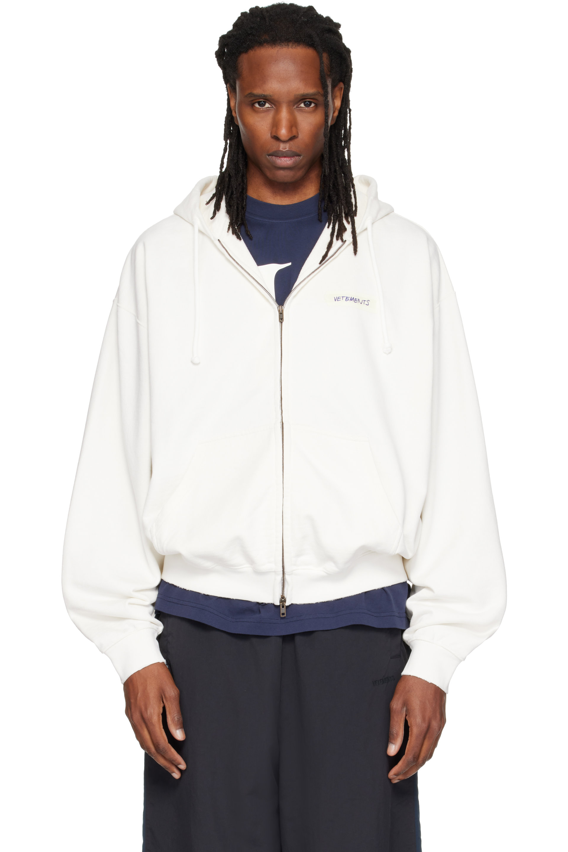 VETEMENTS - White Scribbled Logo Zip Up Hoodie