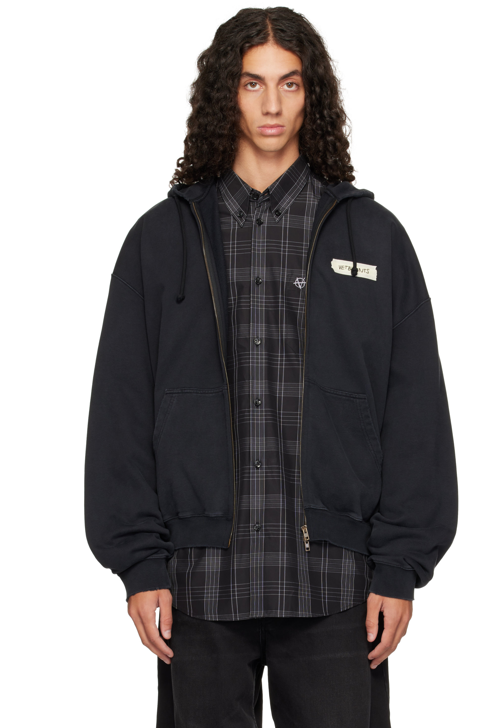 VETEMENTS - Pull à capuche noir à logo manuscrit