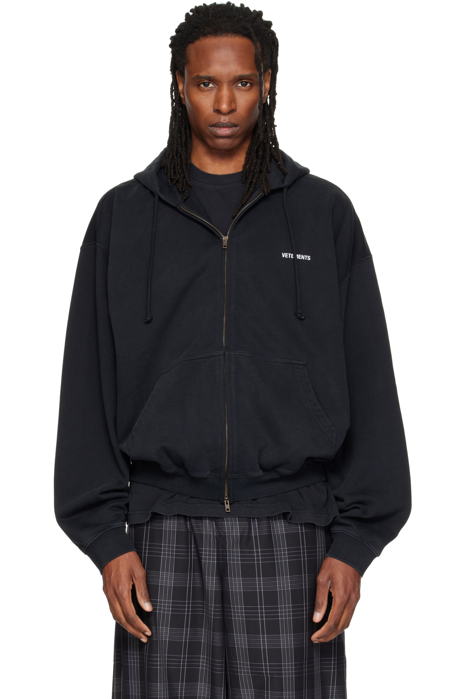 VETEMENTS - Black Classic Logo Zip Up Hoodie