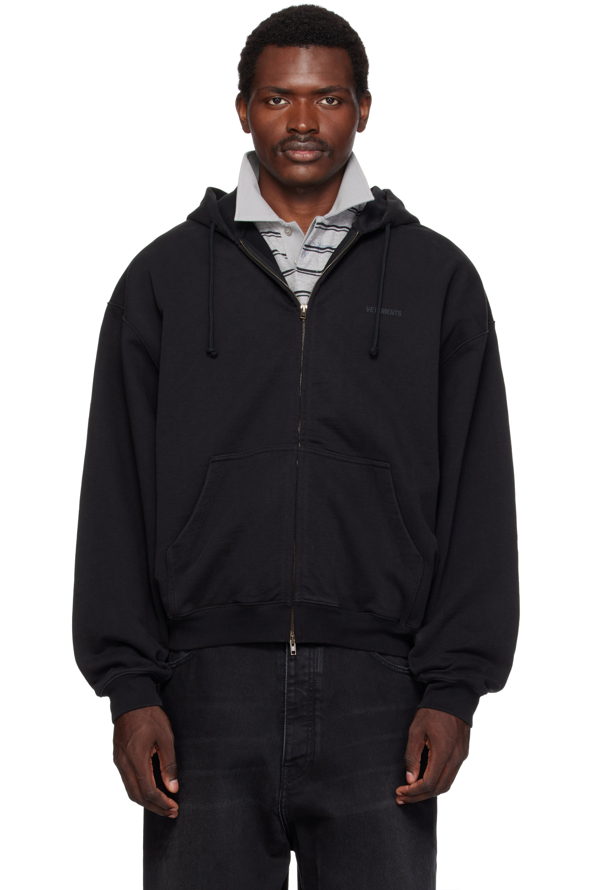 VETEMENTS - Black Classic Logo Zip-Up Hoodie