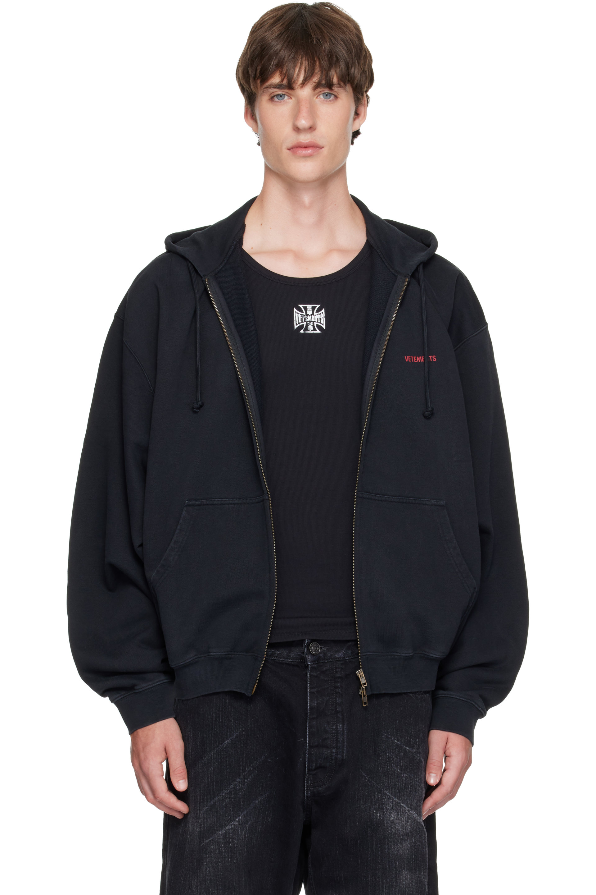 VETEMENTS - 블랙 클래식 로고 집업 후디
