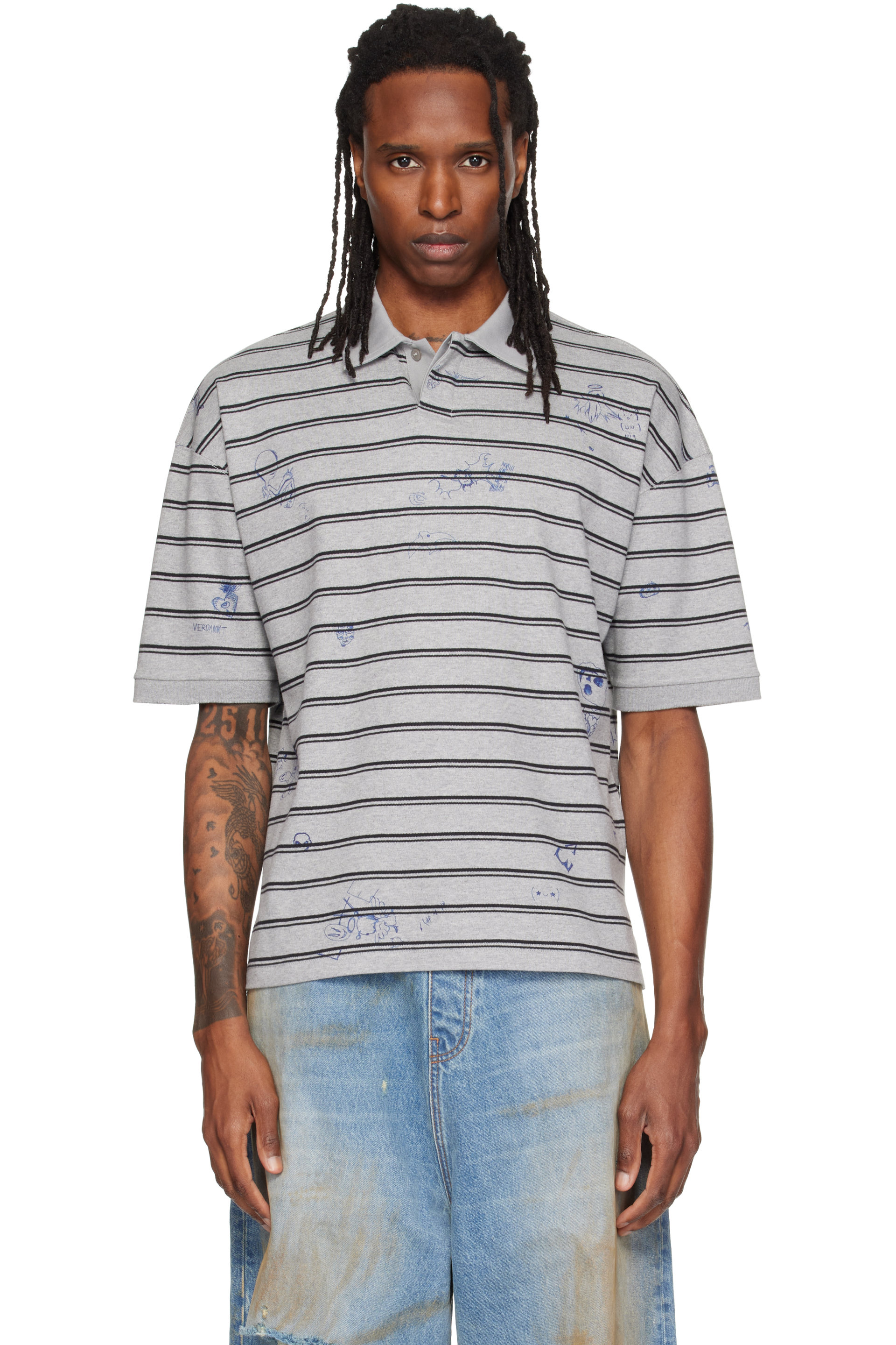 VETEMENTS - Gray Scribbled Polo