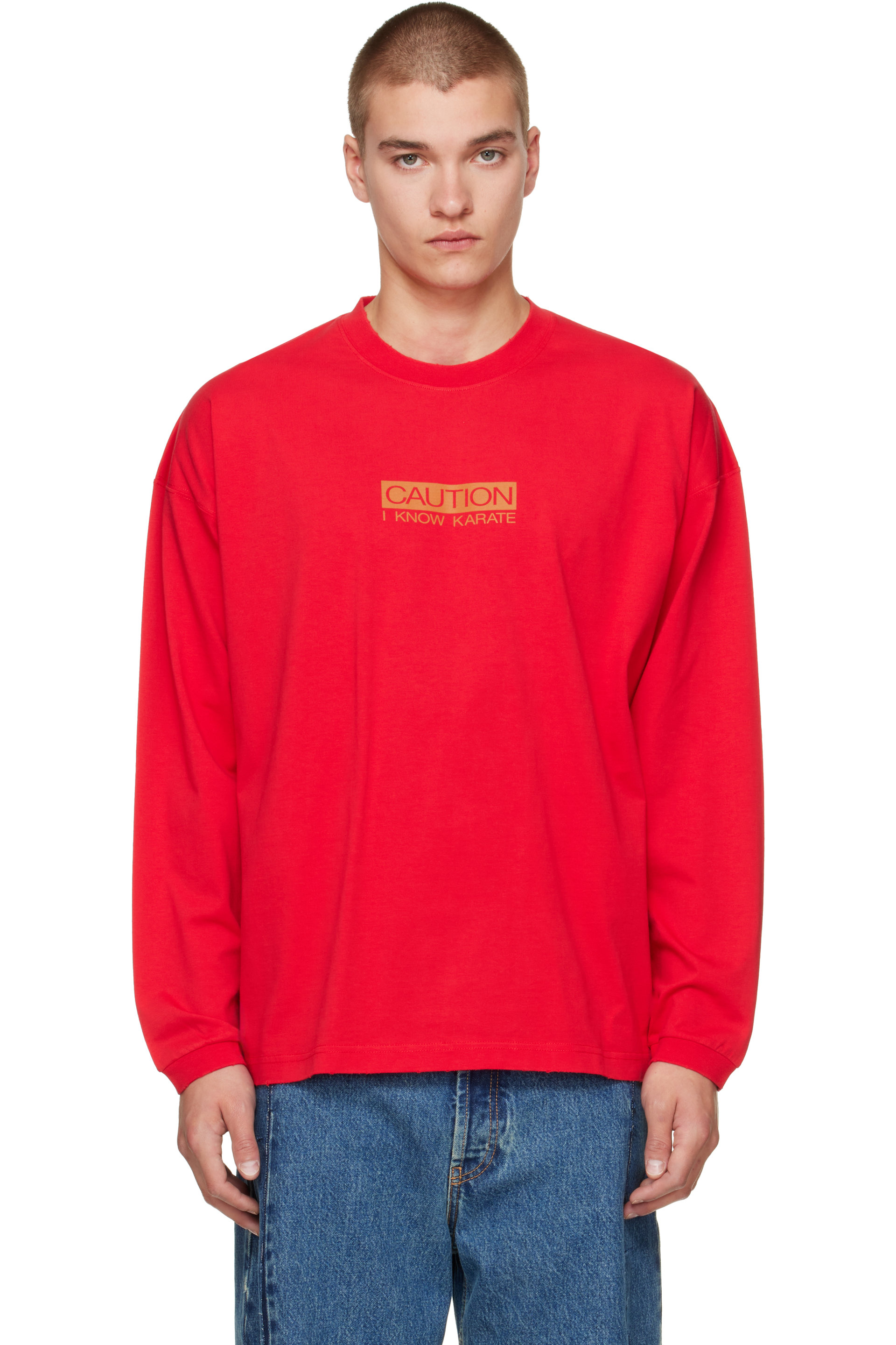 VETEMENTS - Red 'Caution I Know Karate' Longsleeve T-shirt