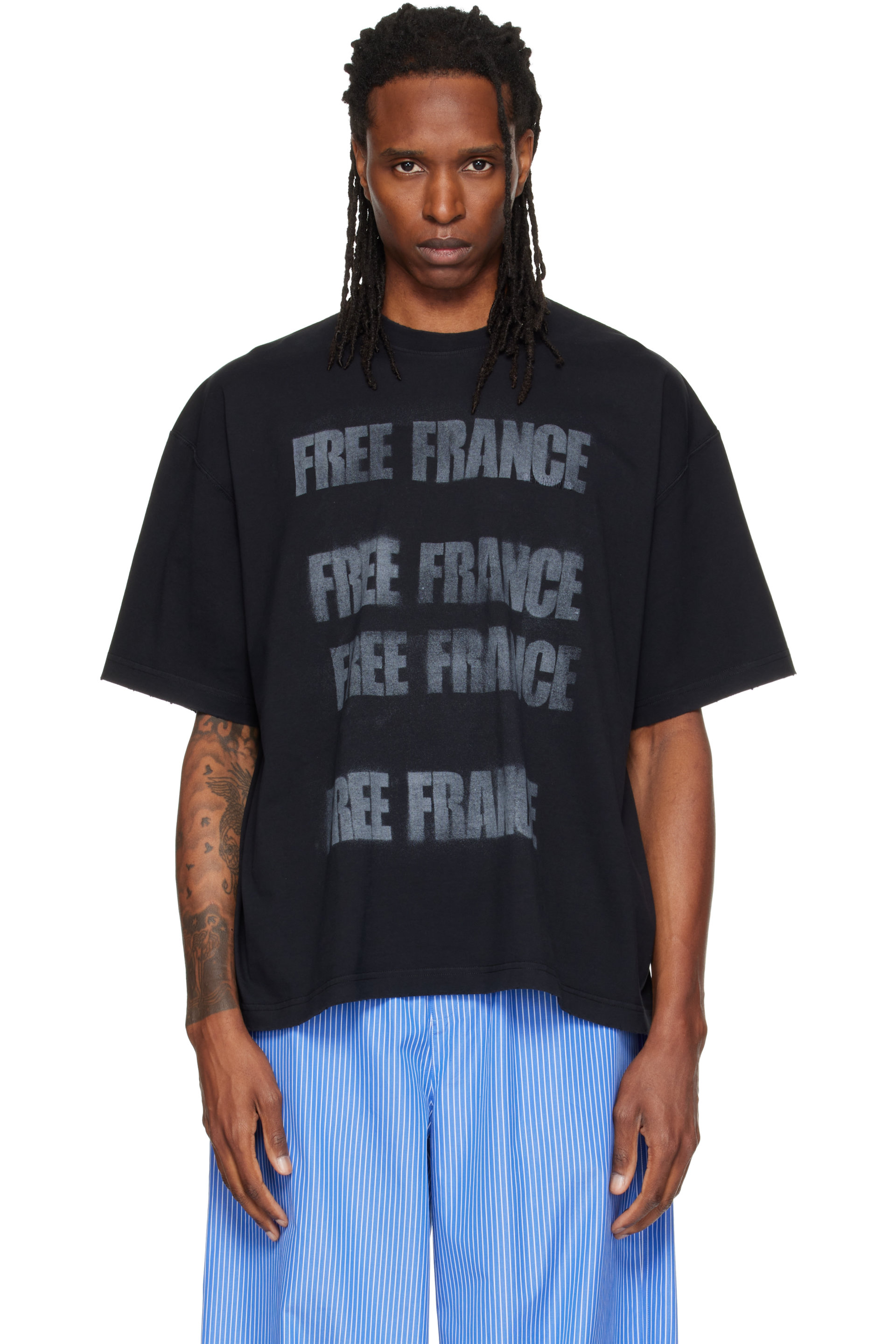 VETEMENTS - Black Boxy 'Free France' T-shirt