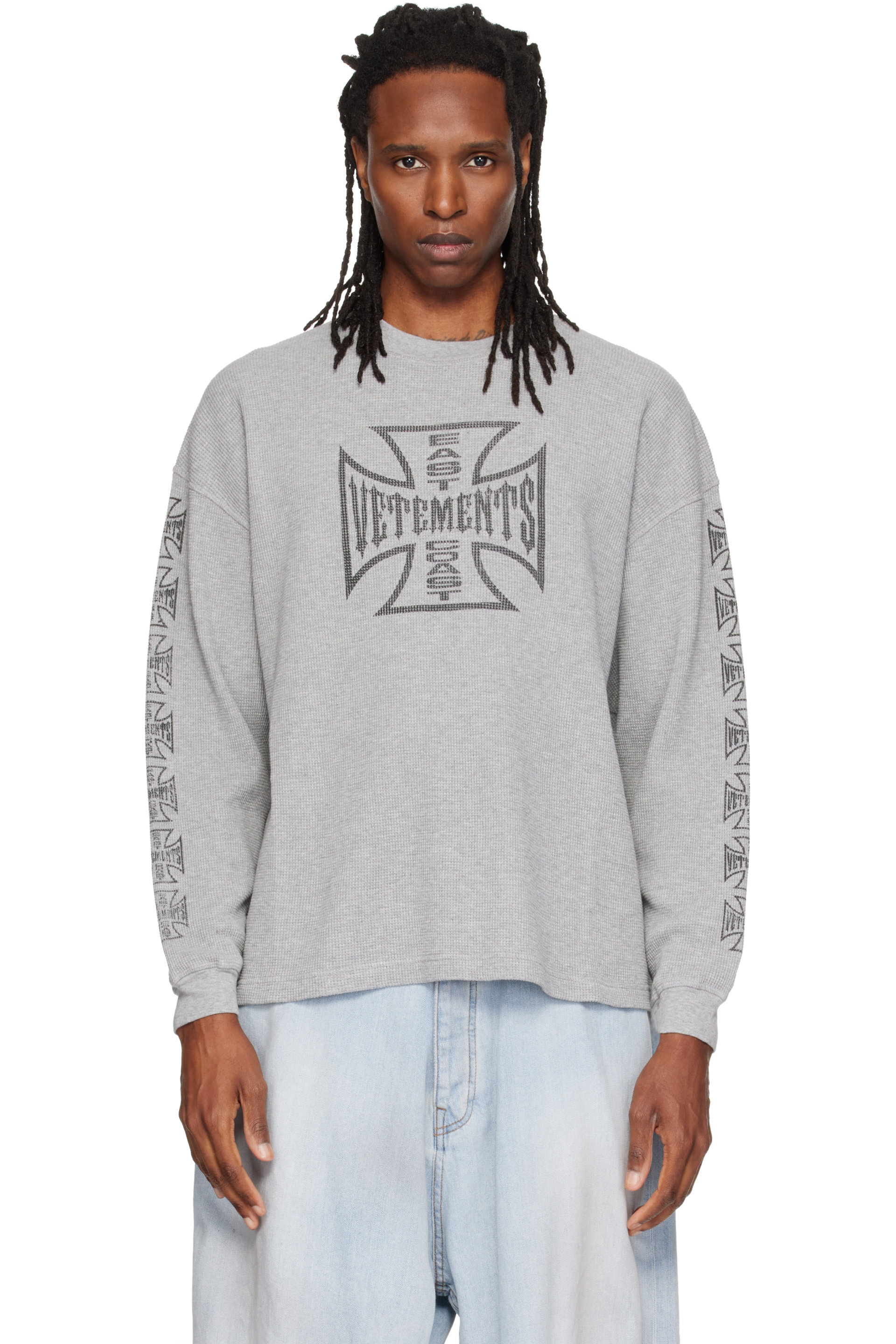 VETEMENTS - Gray Biker Cross Logo Longsleeve T-shirt