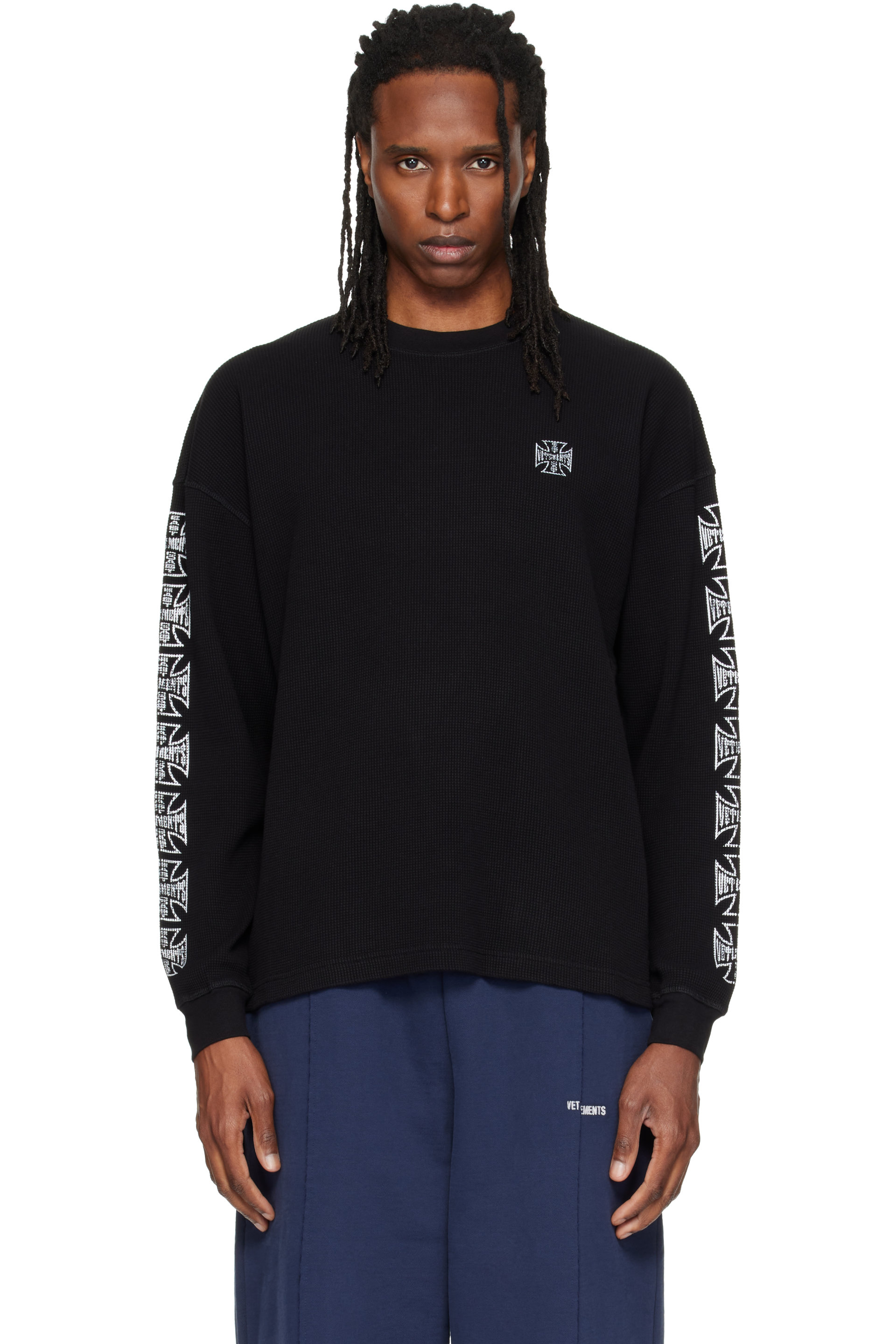 VETEMENTS - Black Biker Cross Logo Longsleeve T-shirt