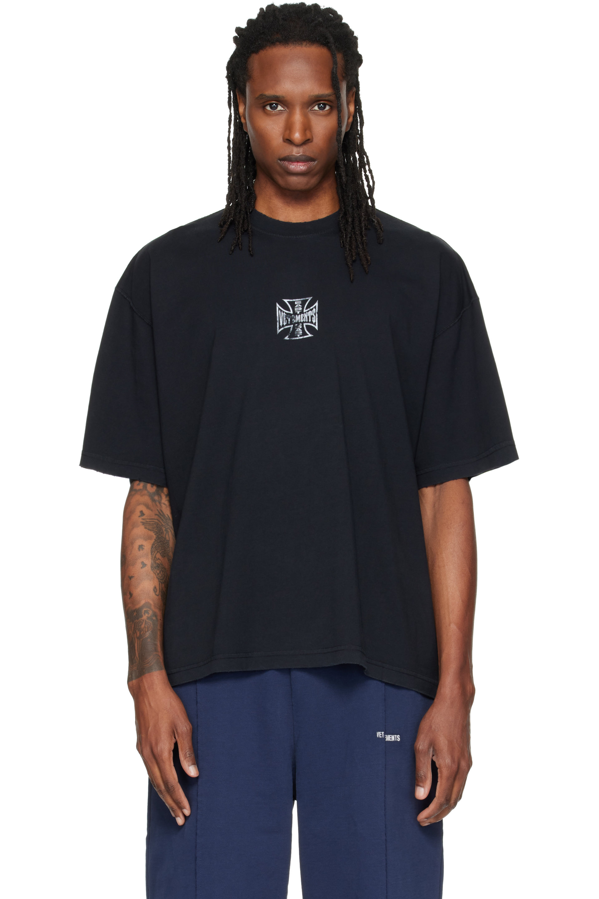 VETEMENTS - T-shirt droit noir à logo Biker Cross