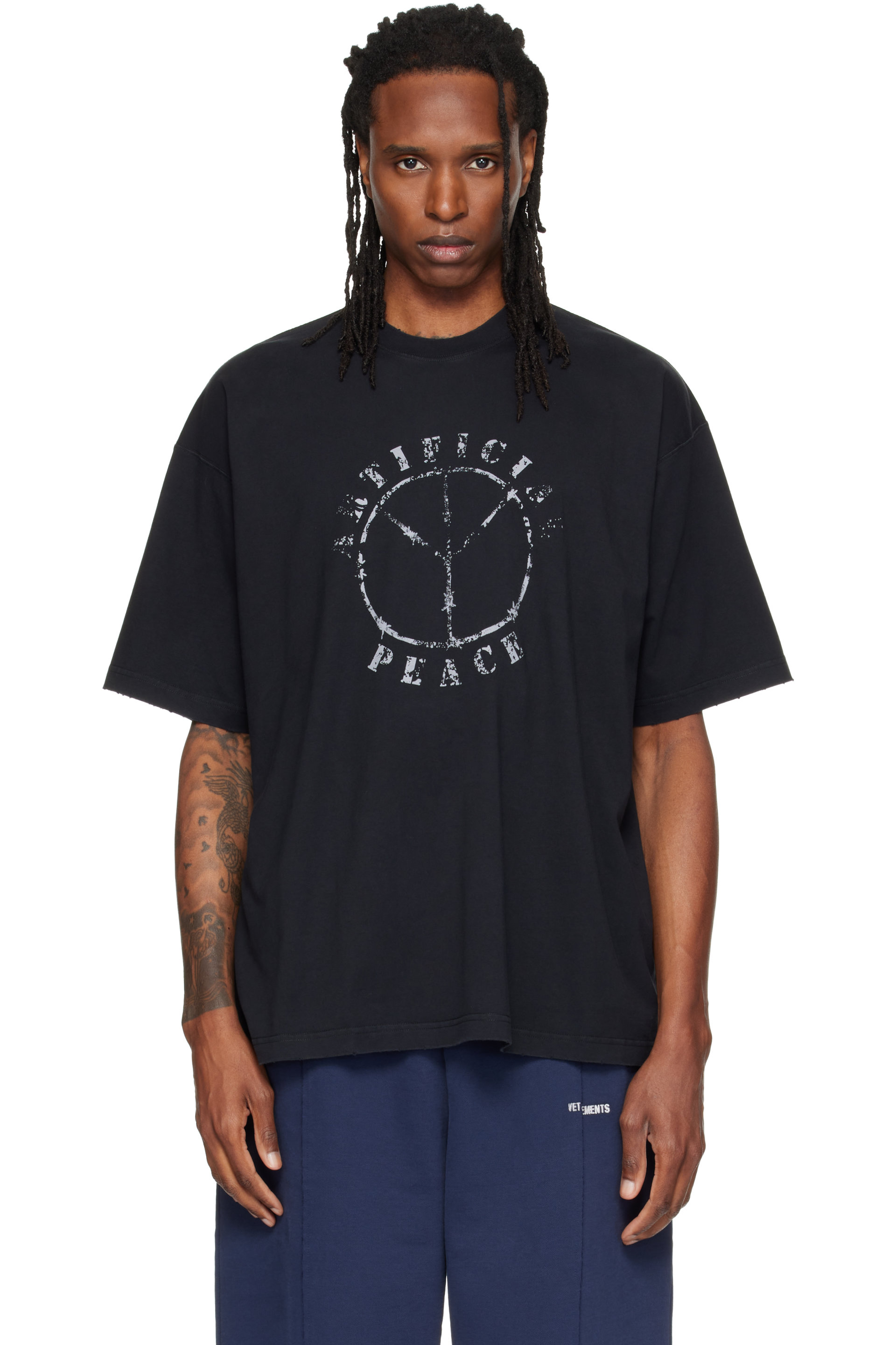 VETEMENTS - Black 'Artificial Peace' Oversized T-shirt