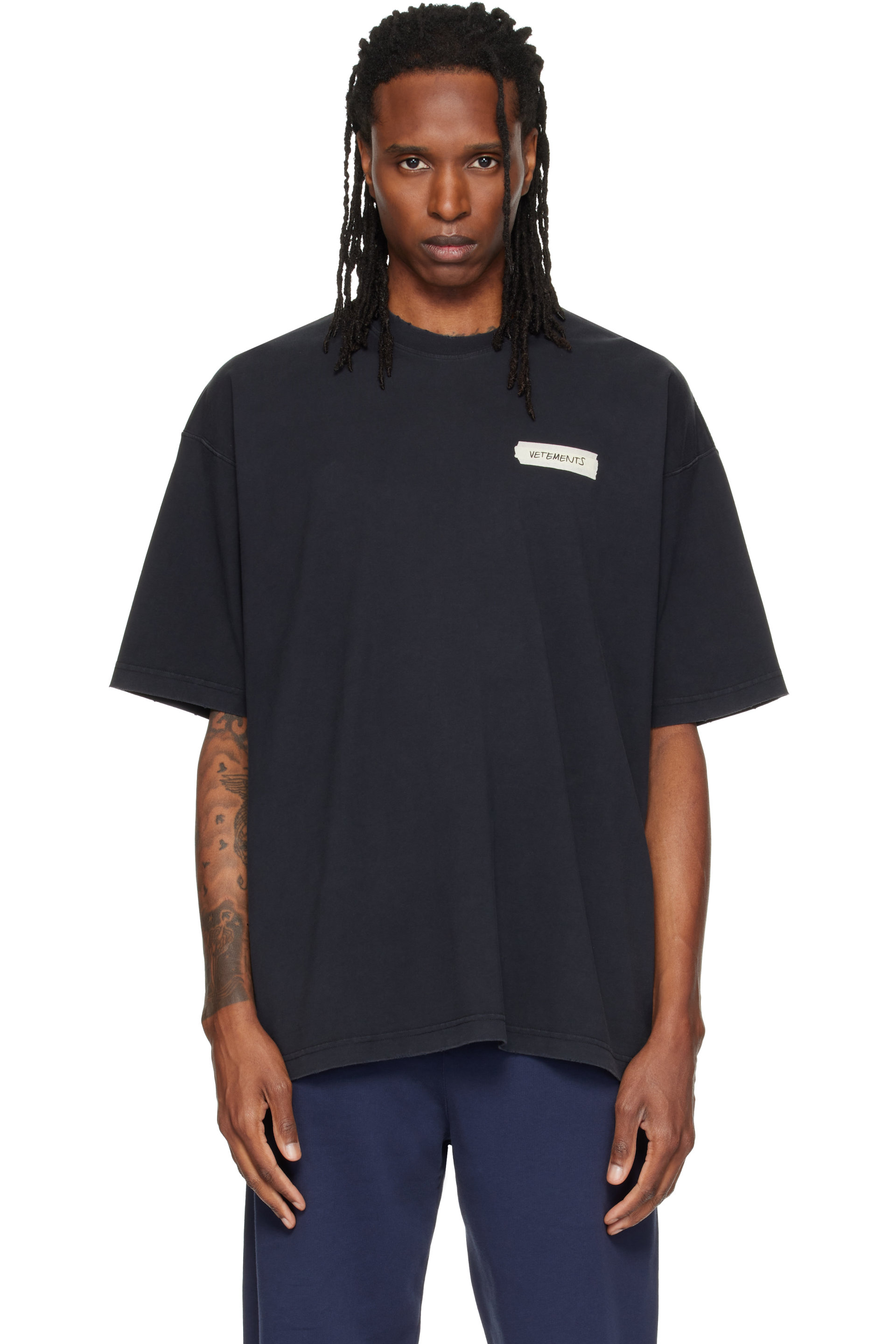 VETEMENTS - Black Scribbled Logo Oversized T-shirt