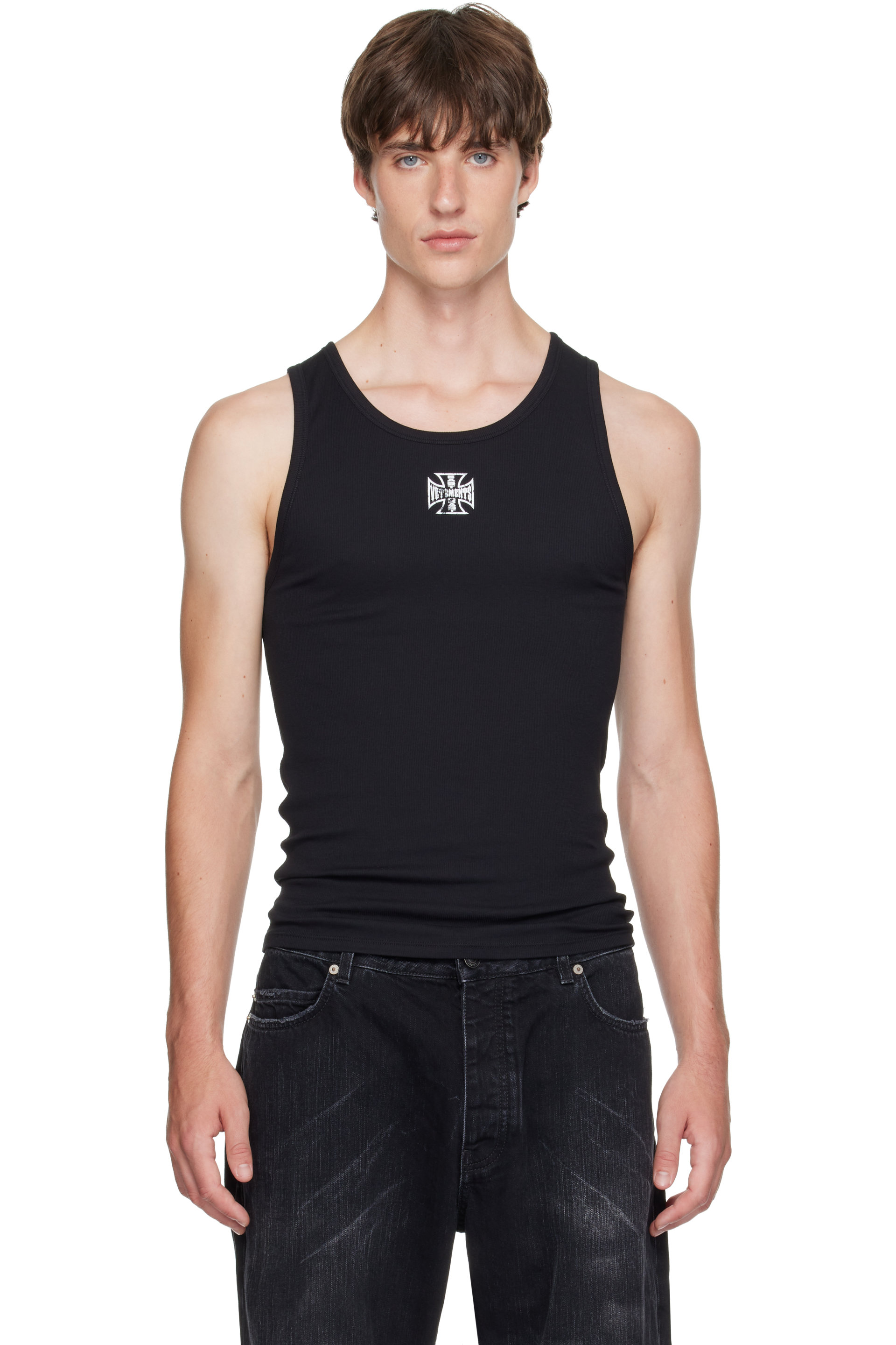 VETEMENTS - Black Biker Cross Logo Tank Top