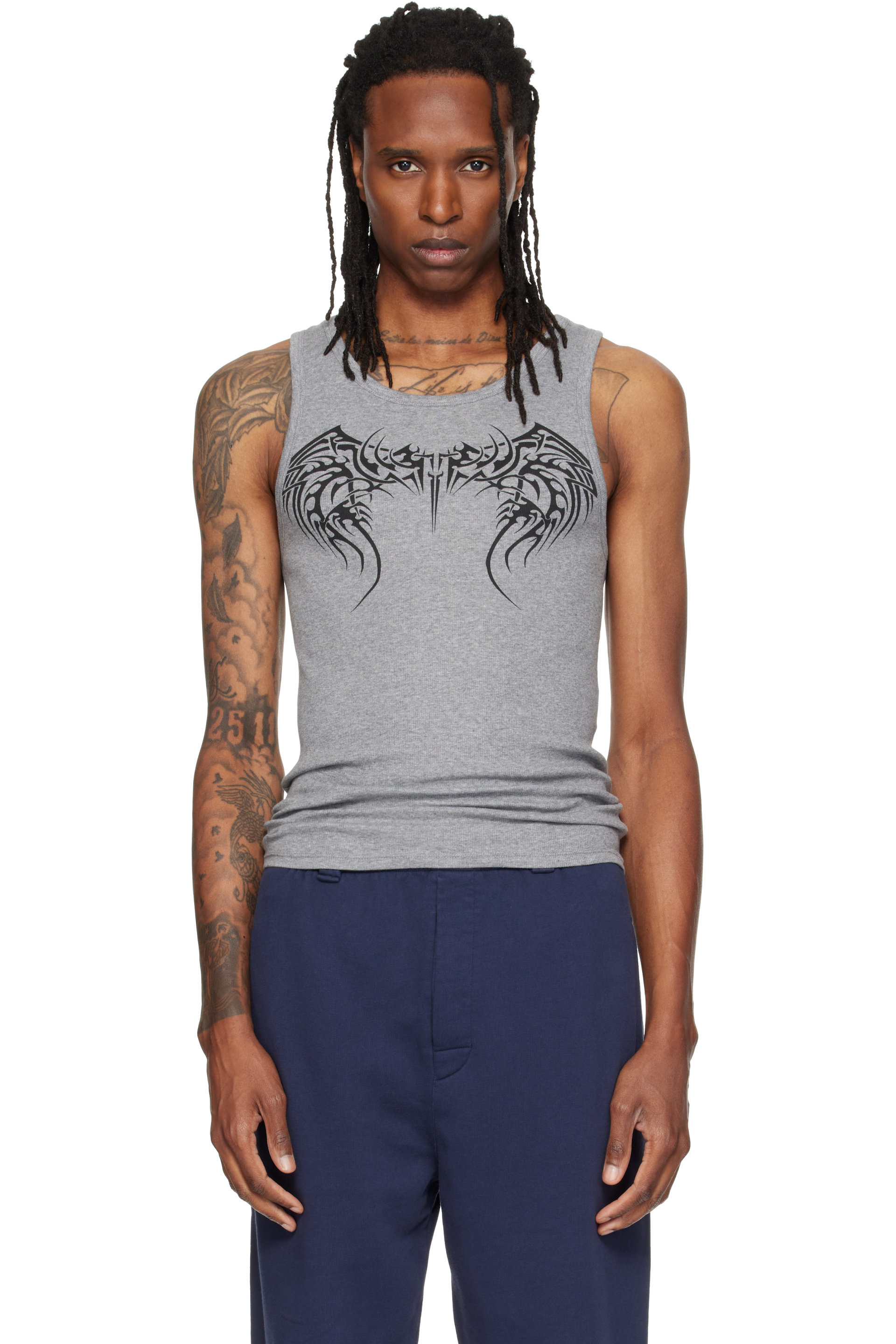VETEMENTS - Débardeur gris à imprimé de style tatouage