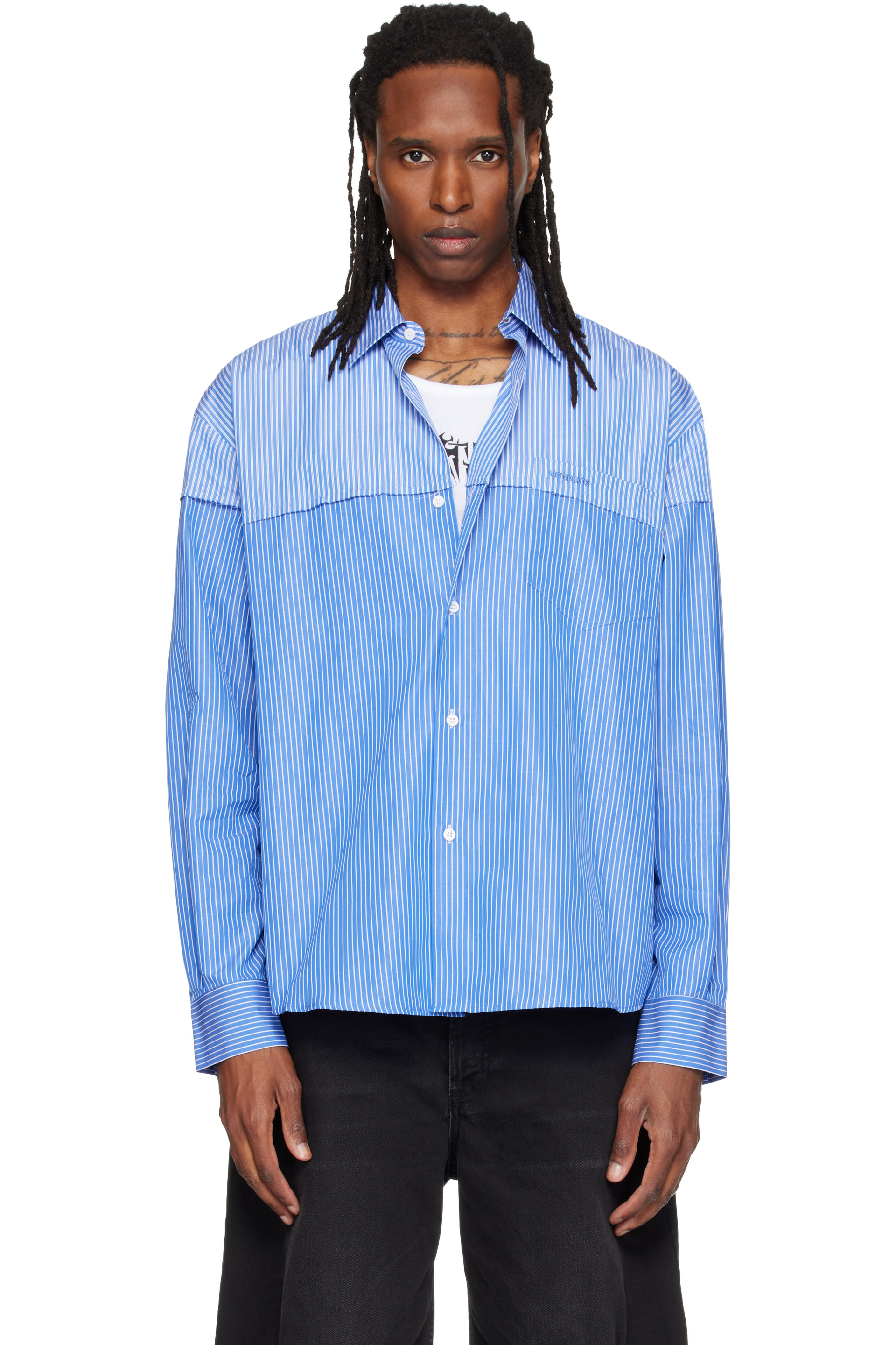 VETEMENTS - Chemise bleue à empiècements