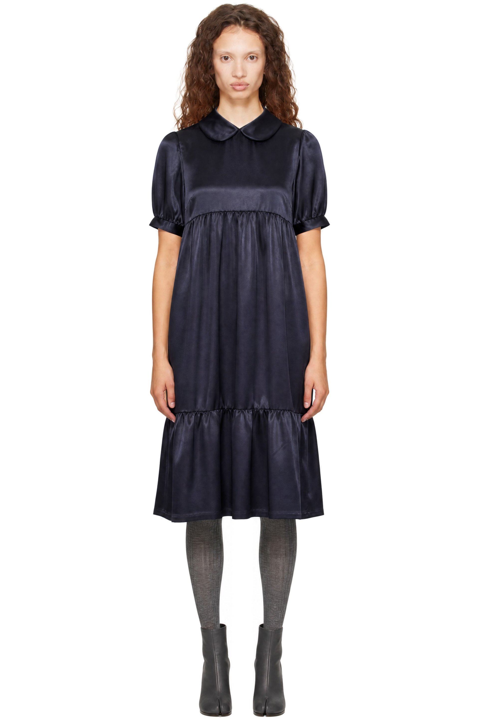 Comme des Garçons Girl - Navy Thin Satin Garment Washed Midi Dress